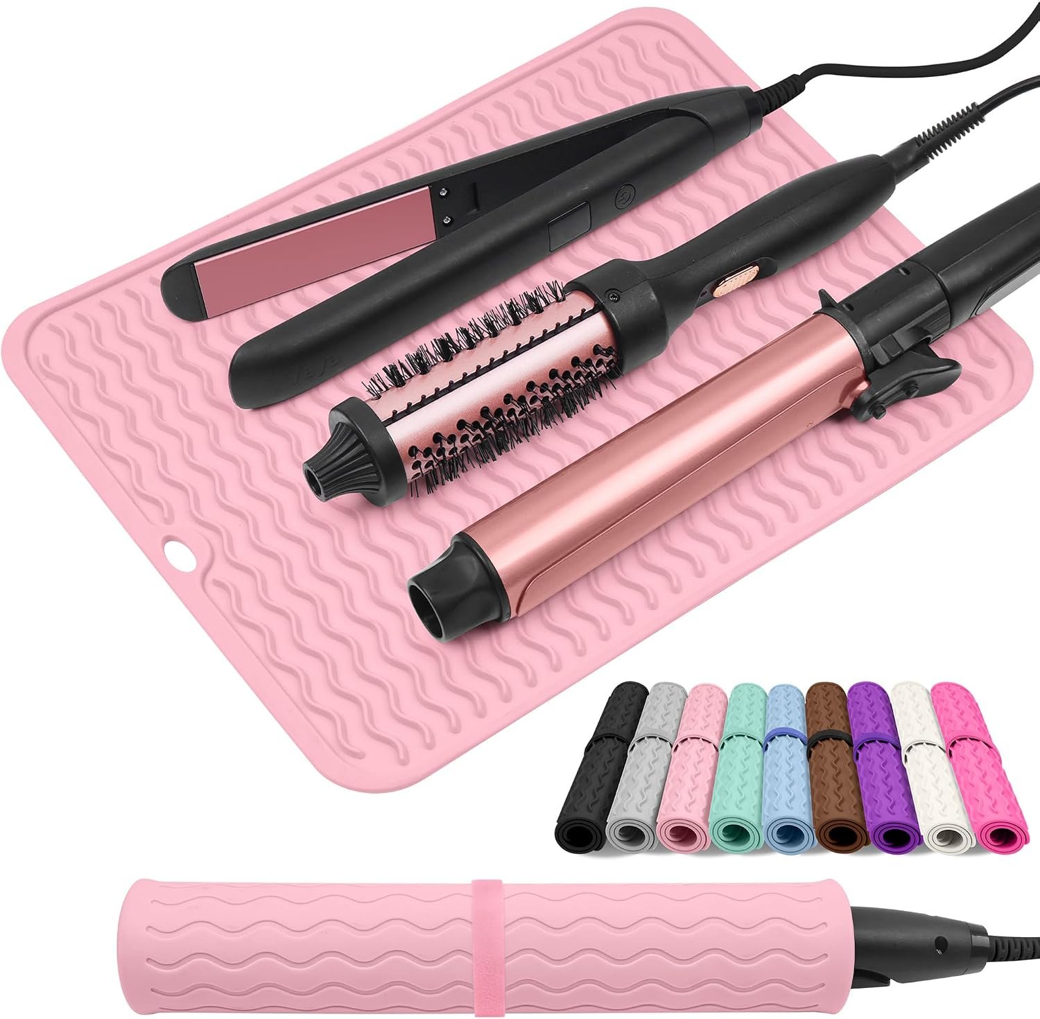 Oversize Silicone Heat Resistant Mat for Curling Irons, Flat Irons, Hair Straighteners and Hot Hair Styling Tools, Portable Wrap Pad Cover for Vanity, Travel, Salon(14.2″ x 11.0″)