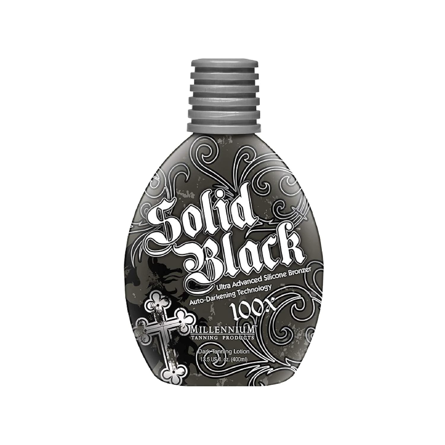 Millennium Tanning SOLID BLACK 100X Dark Tanning Lotion Indoor Outdoor Tan Enhancing Silicone Bronzer Tanning Bed Lotion 13.5 Fl oz (400 ml)