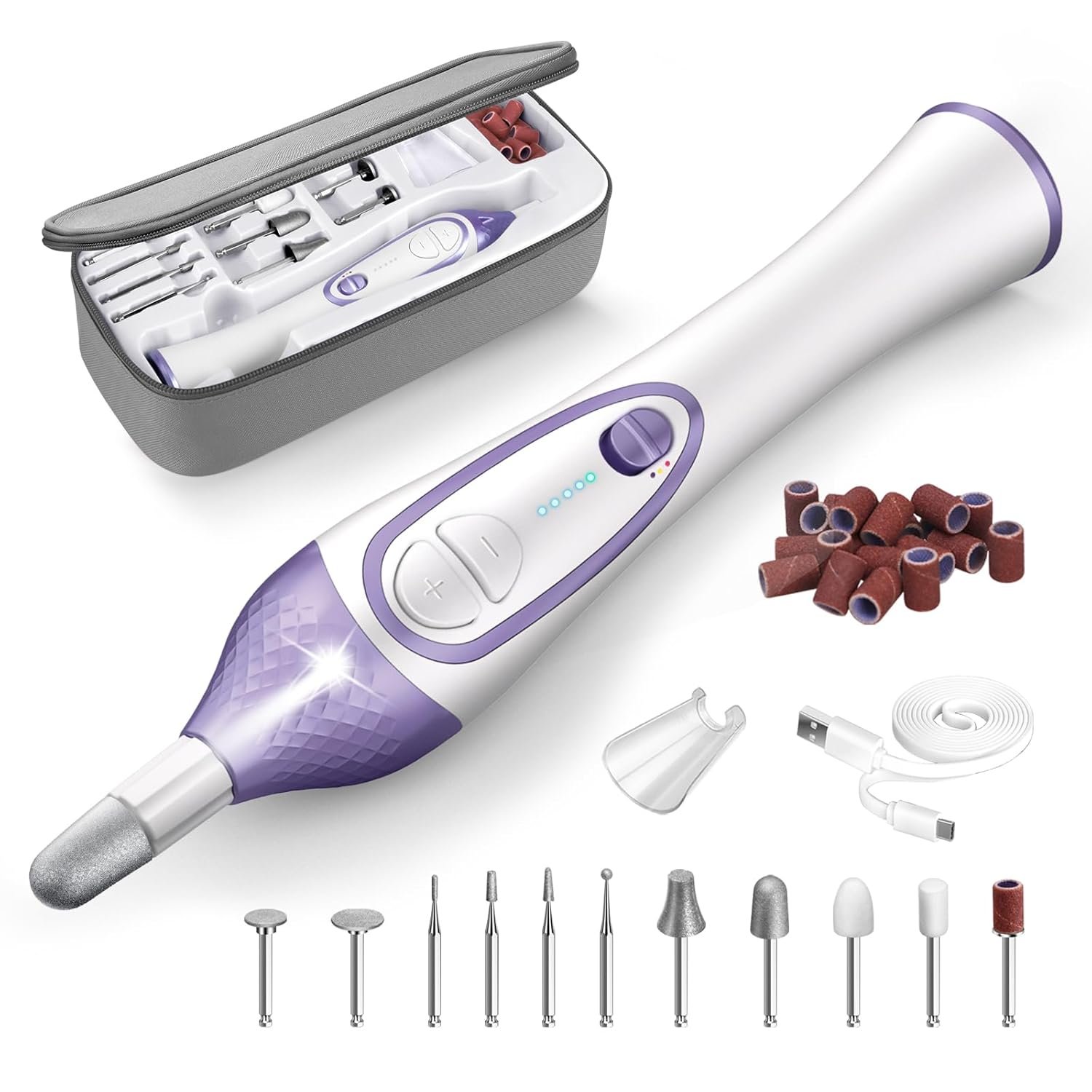 36-Piece DW2180 Professional Manicure Pedicure Kit,Electric Nail File Set with 12 Attachments,Cordless Electric Nail Drill Machine,Nail Grinder for Thick Toenail, Pedicure Tools for Feet Hand