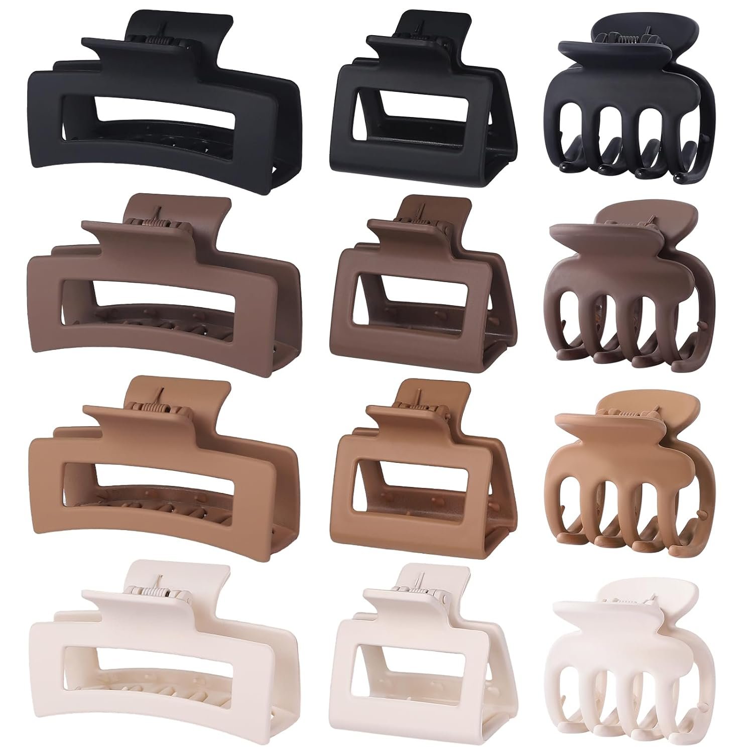 SMKSL 12 Pcs Hair Clips for Women 3 Styles Small Medium Large Claw Clips for Thin Thick Curly Hair, Strong Hold & Non-Slip Hair Clips, Stylish Matte Hair Accessories Ideal Gifts for Women (Brown)