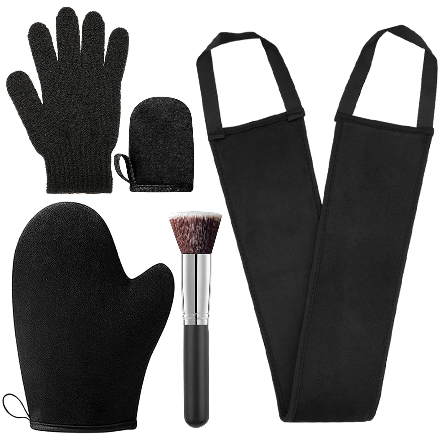 5 Pack Self Tanning Mitt Applicator Kit – Face Tan Mitt, Back Lotion Applicator, Exfoliating Glove, Tanning Brush，Mini Tanner Mitt