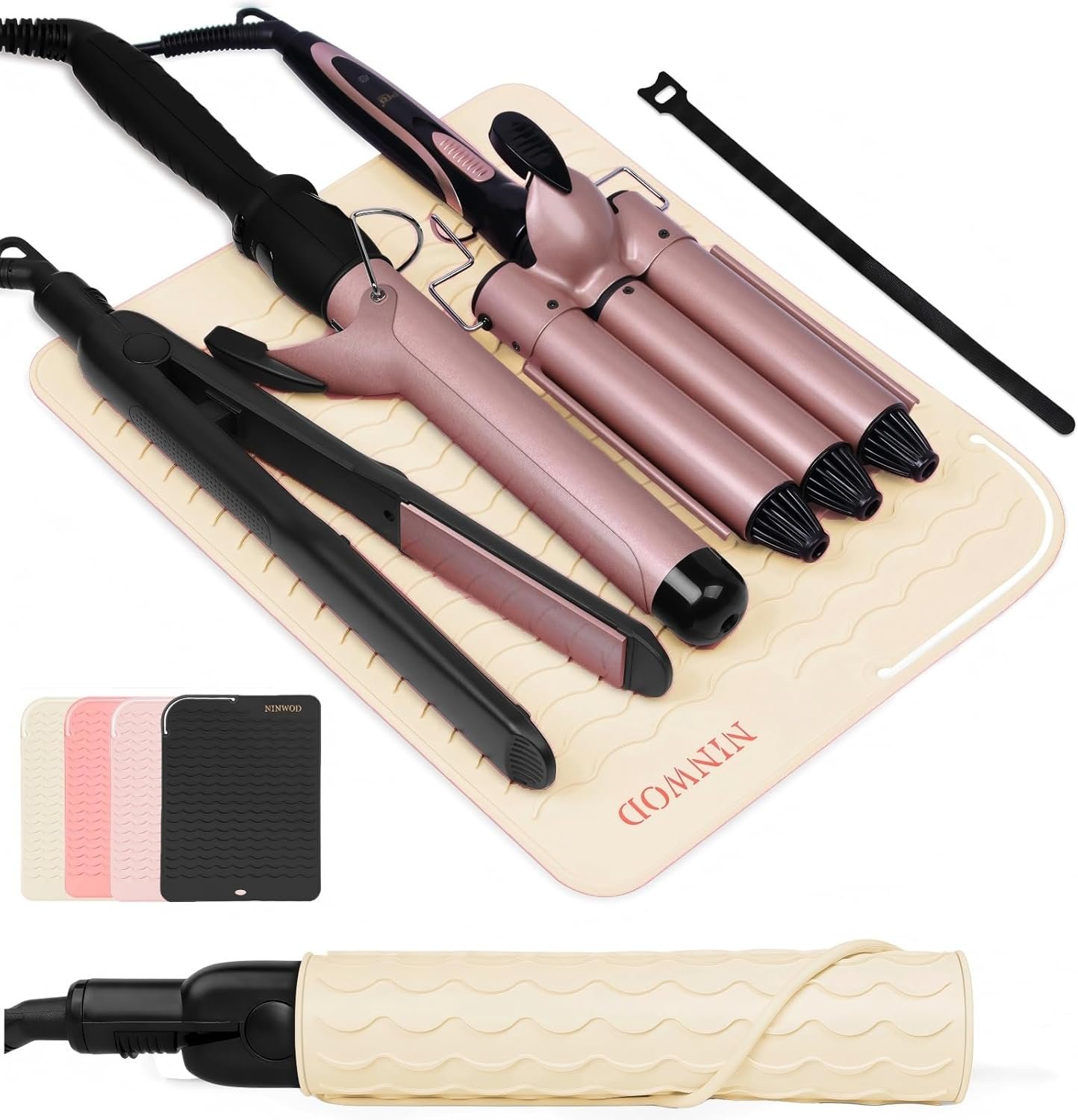 Oversize Large Silicone Heat Resistant Mat, 13.19″ x 10.24″ Professional Heat Mat for Curling Iron, Portable Vanity Decor Makeup Mat Cover for Travel Vanity Salon(Beige)