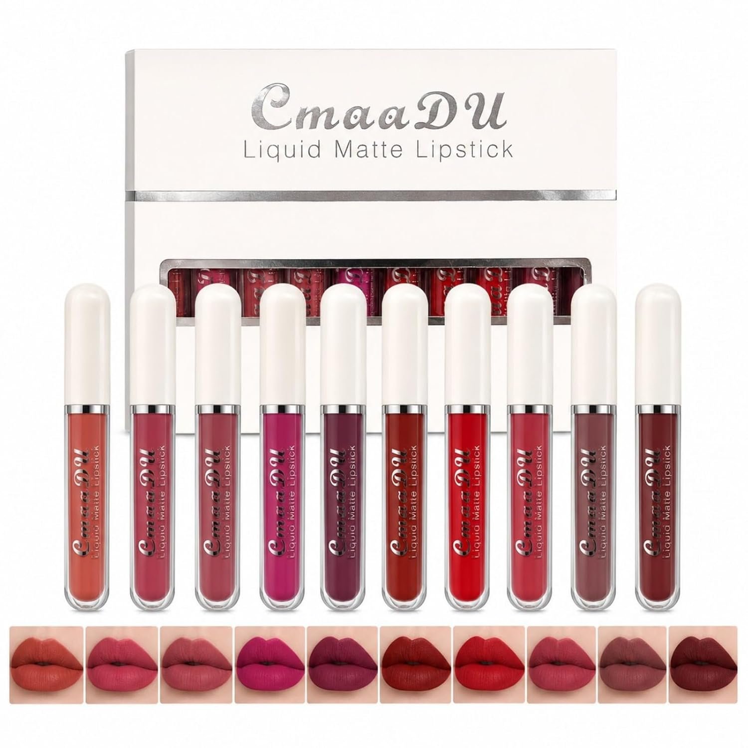 10 Pcs Matte Liquid Lipsticks Set with Waterproof and Long Lasting Lip Gloss Kit for Women Lip Makeup