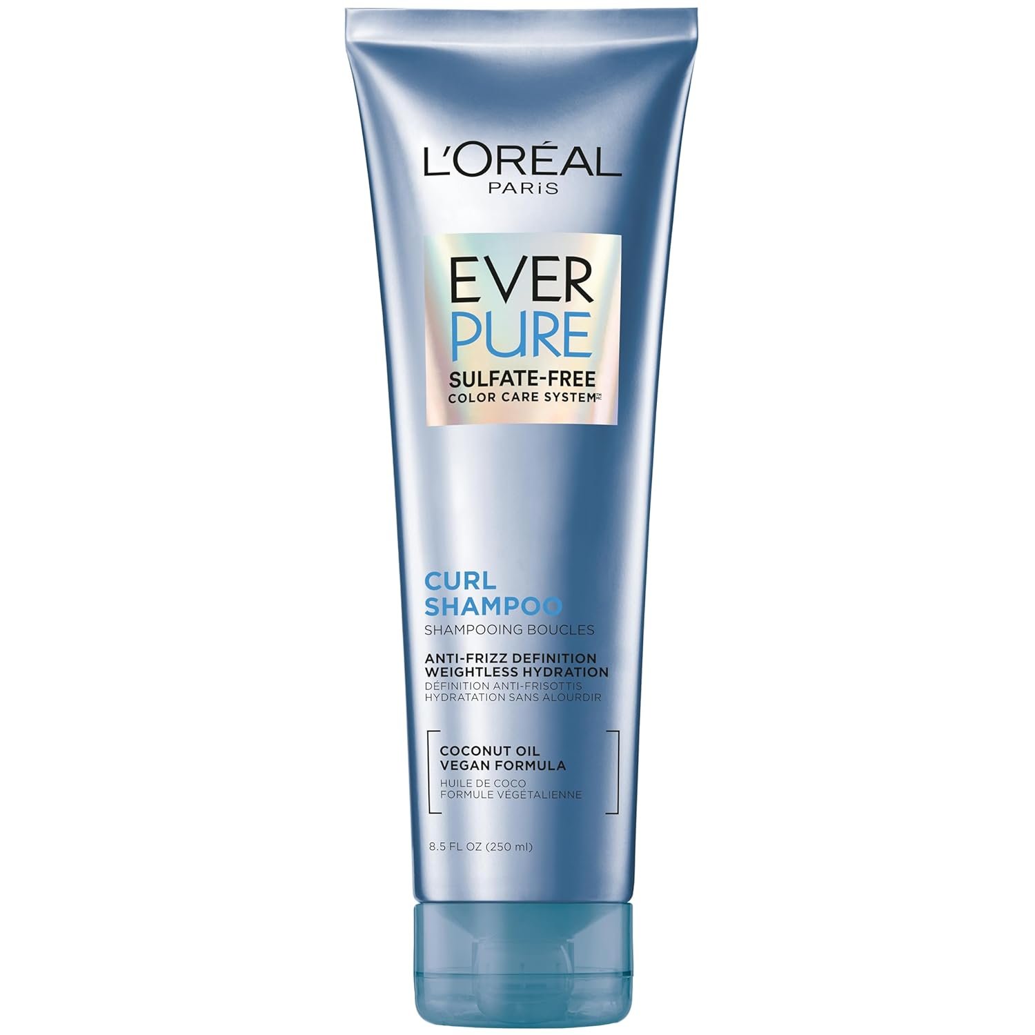 L’Oreal Paris Sulfate Free Shampoo for Curly Hair, Lightweight, Anti-Frizz Hair Care with Coconut Oil, EverPure, 8.5 Fl Oz (Packaging May Vary)