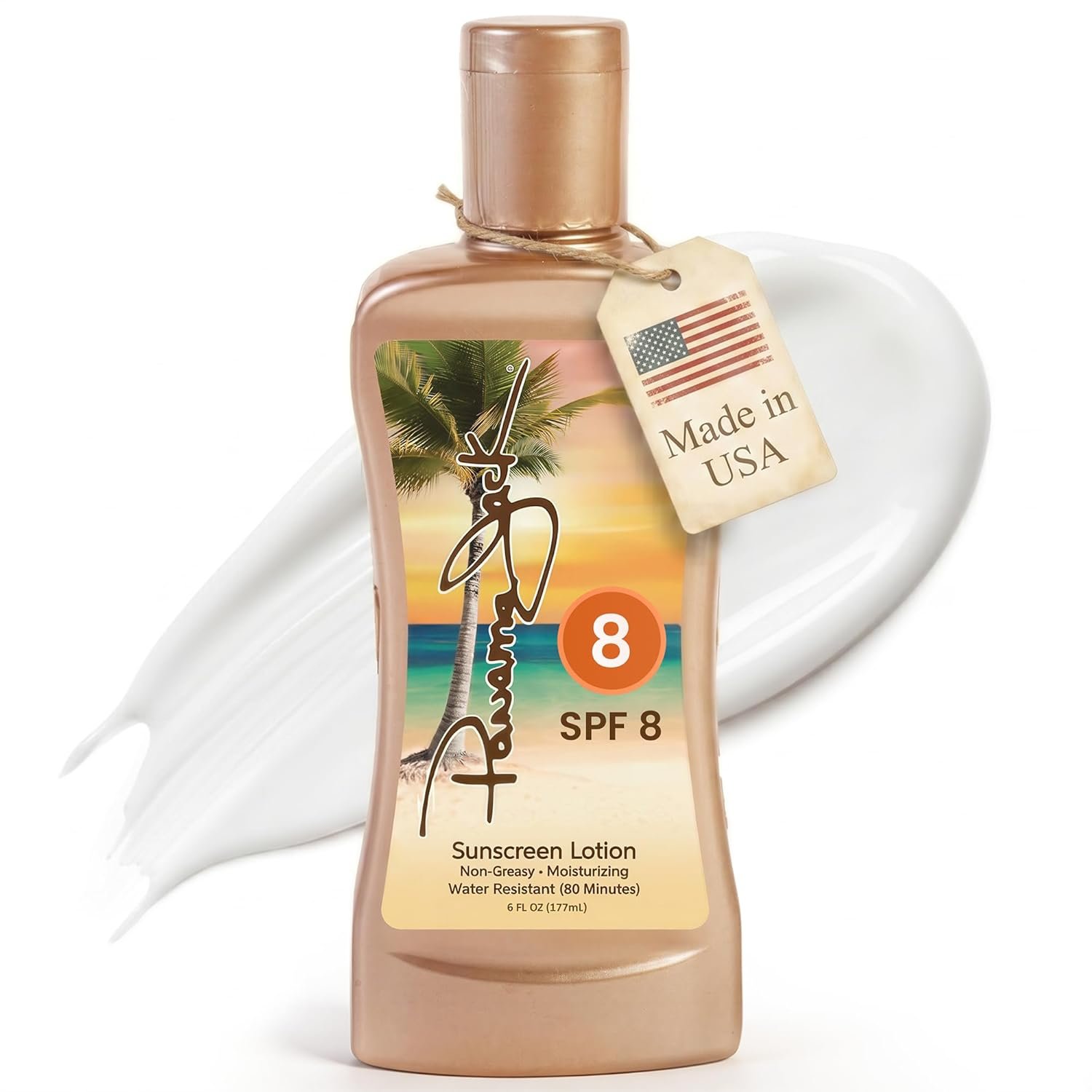 Panama Jack Sunscreen Tanning Lotion – SPF 8, PABA, Paraben, Gluten & Cruelty Free, Antioxidant Moisturizing Formula, Water Resistant (80 Minutes), 6 FL OZ