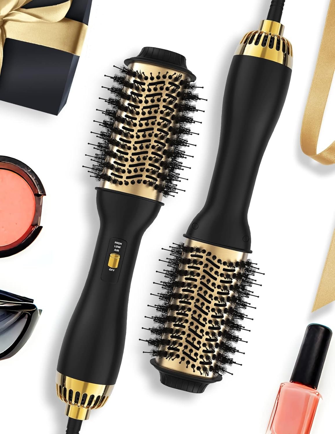 LANDOT Hair Blow Dryer Brush – 60mm Oval Barrel One-Step Hot Air Styler, Ionic Frizz Control, 3 Heat/2 Speed, Lightweight Volumizing Brush for Thick Fine Curly Hair