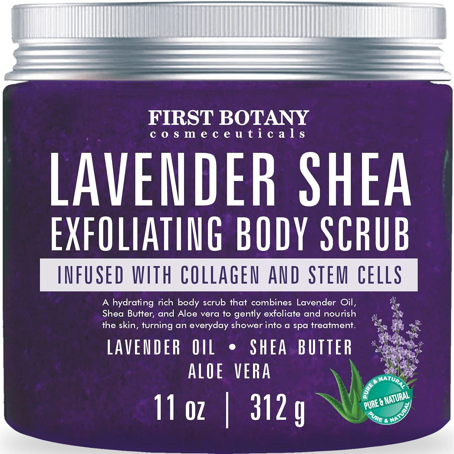 First Botany Body Scrub – Natural Exfoliating Salt Scrub & Body and Face Souffle helps with Moisturizing Skin, Acne, Cellulite, Dead Skin Scars, Wrinkles (10 fl oz, Lavender)