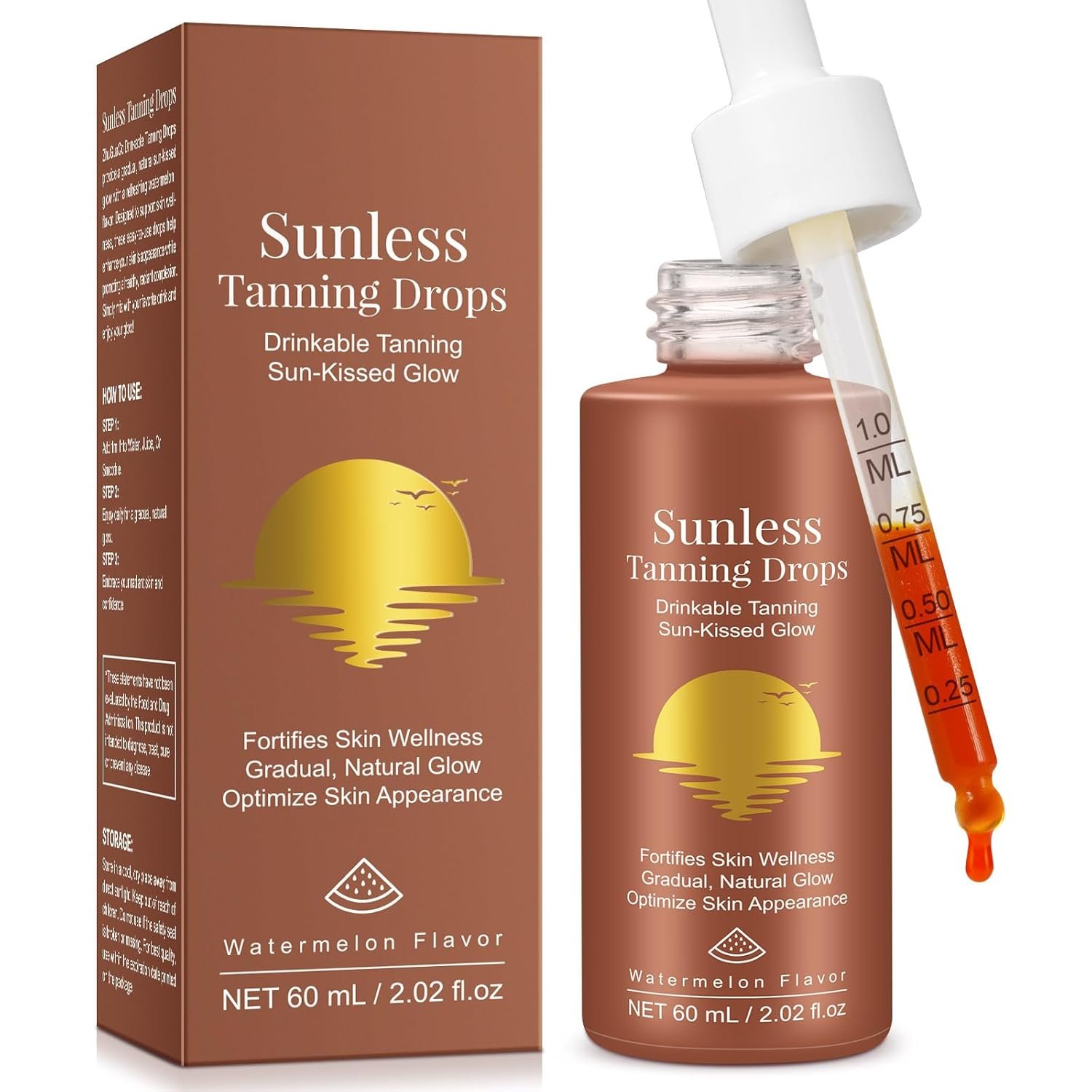 Sunless Tanning Drops to Drink, Self Tanning Drops – Bronze Tanning for Face and Body, Gradual Natural Sun-Kissed Glow, Fortifies Skin Wellness & Moisturizes Skin Appearance (1 Pack)