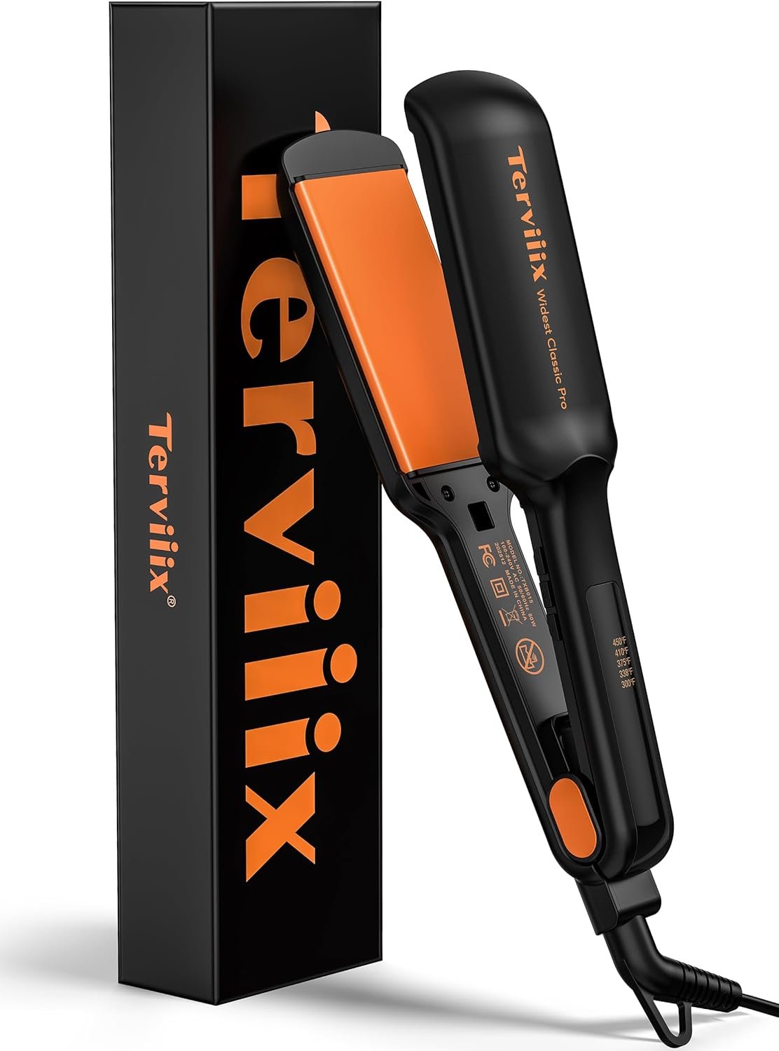 Terviiix 2 Inch Wide Ceramic Flat Iron Hair Straightener, Black | For Thick Curly Hair, Heats in 30s, 300F-450F Adjustable, Dual Voltage for Travel, Auto Shut Off