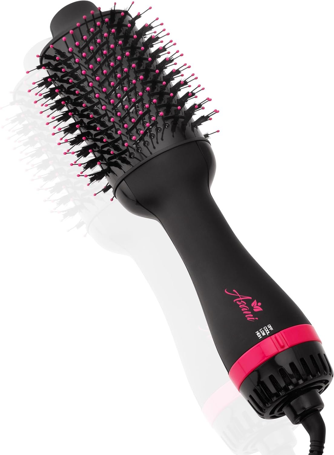 Asani Hair Dryer Brush – 4-in-1 Blow Dryer with Comb, Curling & Hot Hair Straightener Brush – Round Blowout Straightening Brush with Anti-frizz Ceramic Titanium Barrel for All Hair Types (120V)