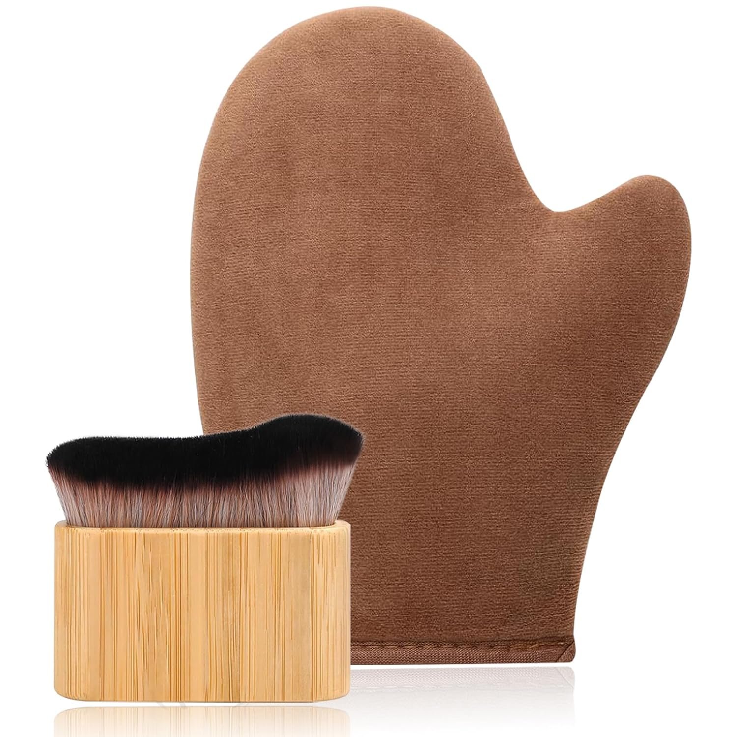 2 in 1 Streak-Free Tanning Mitt Set – Leakproof-lined Self Tanner Mitt, Log Tanning Brush, Reusable Self Tanning Mitt and Brushes, Self Tanner Brush for Self Tan Applicator for Lotion, Mousse