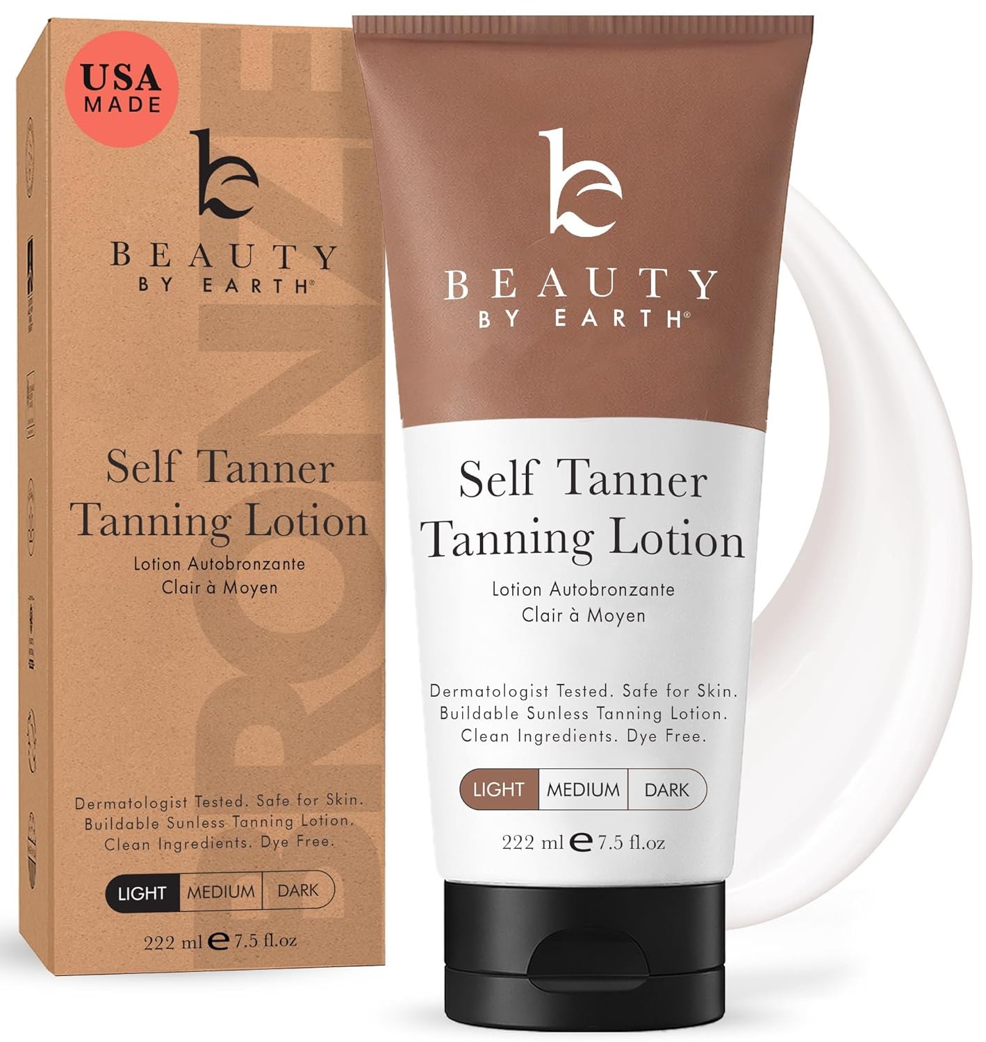 Tanning Lotion Self Tanner – USA Made with Natural and Organic Ingredients Non Toxic Sunless Browning Lotion, Best Gradual Tanner for Men and Women, Streak-Free Fake Tan, Fair to Medium