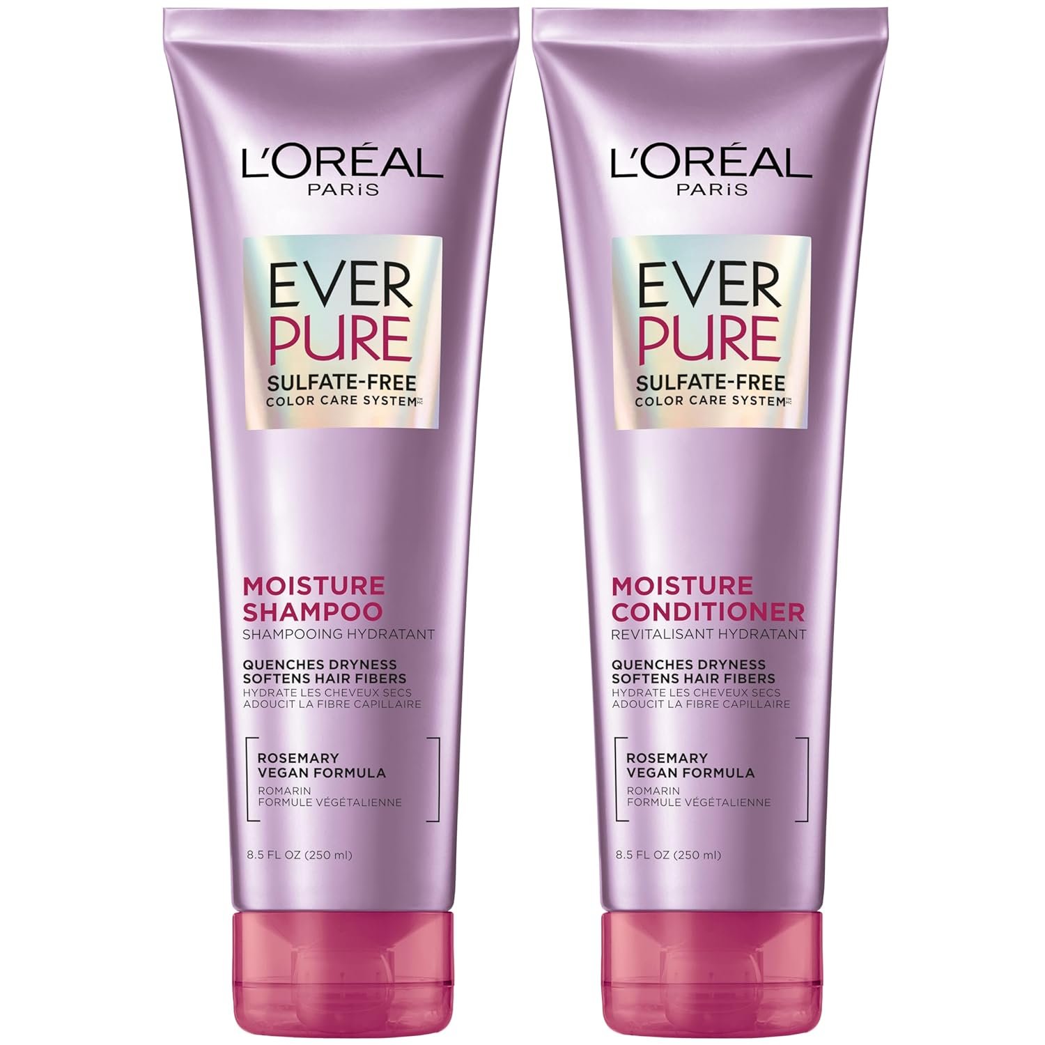 L’Oreal Paris Moisture Sulfate Free Shampoo and Conditioner Set, Hair Care for Color-Treated Hair with Rosemary Botanicals, EverPure, 1 Kit