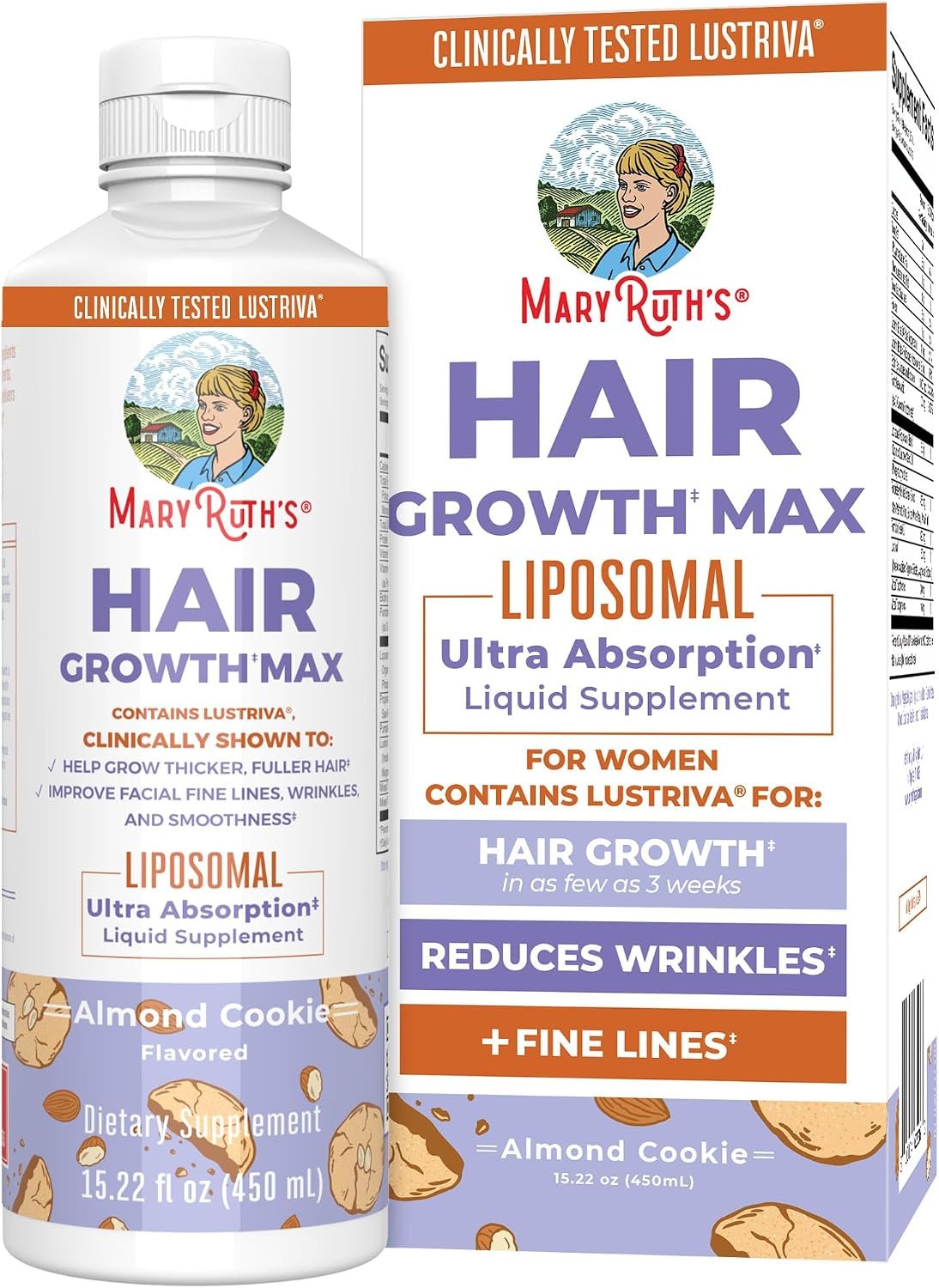 MaryRuth’s Hair Growth Max Liposomal for Women | Lustriva® + Biotin 10000mcg + Pumpkin Seed Oil | Thicker Hair | Hair Care | Wrinkles, Fine Lines, Skin Care | Ages 18+ | CLP Certified | 15.22 Fl Oz
