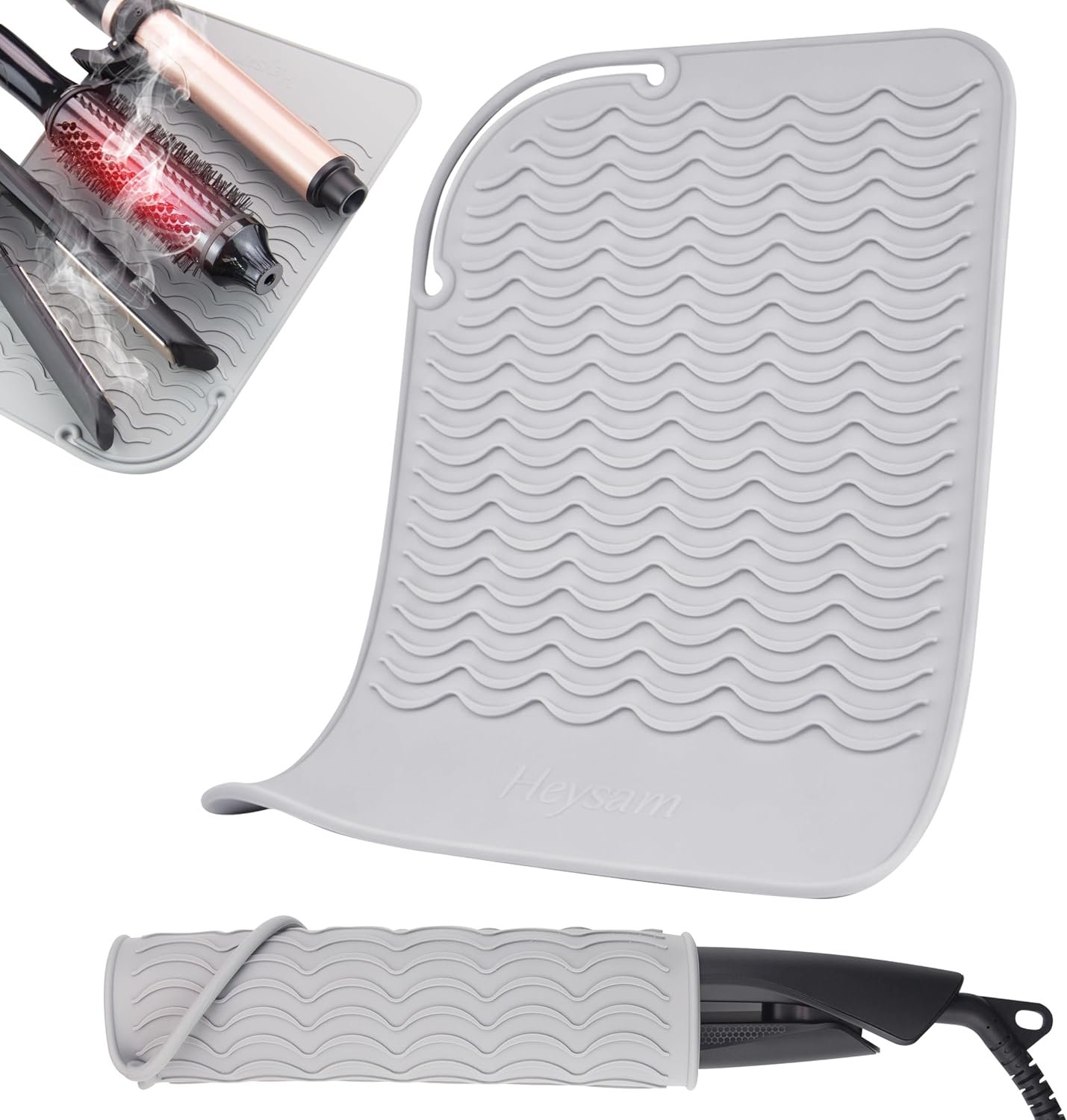 Heysam Flat Iron Hair Straightener Silicone Heat Resistant Mat Pad for Hot Hair Tools and Curling Irons, Non-Slip Vanity Hair Tools Flat Iron Heat Mat Sleeve Pad and Travel Case, Large Size 11″x7.8″