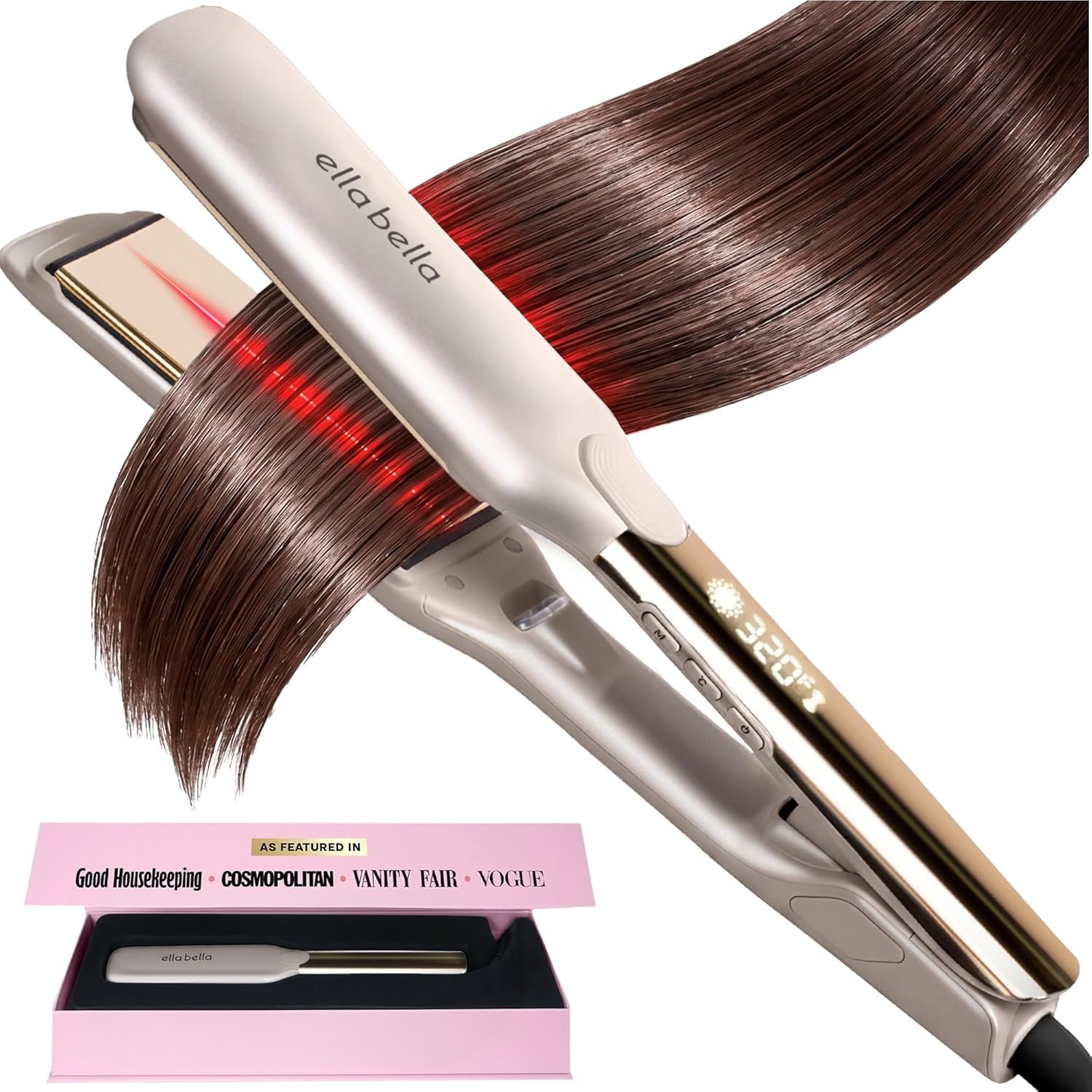 ELLA BELLA® Titanium Flat Iron Hair Straightener (with Infrared) • Professional Straightening Iron • Digital Display to Accurately Control Temperature • As Featured in Good Housekeeping
