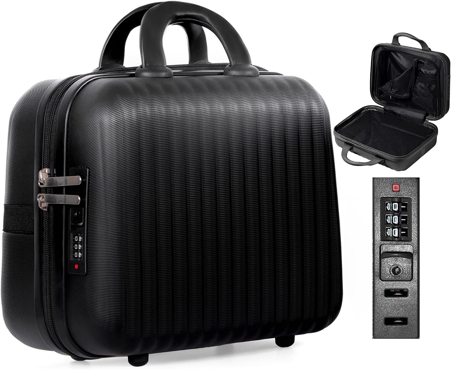 14 Inch Makeup Train Case with Lock Hard Shell Cosmetic Travel Case w Elastic Strap, ABS Portable Toiletry Bag for Toiletries Make up Storage Case for Women Adult