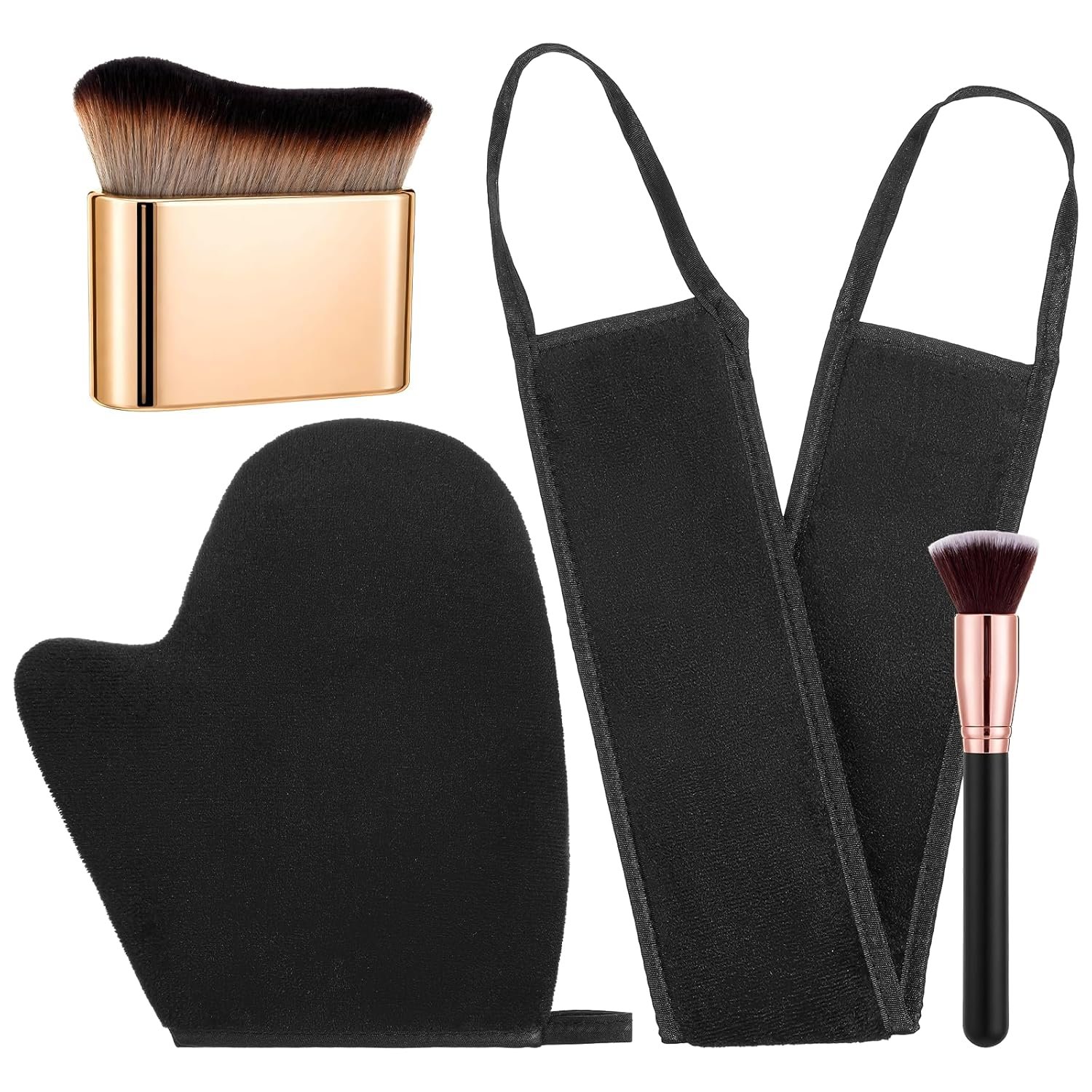4 Pack Self Tanning Mitt Applicator Kit Reusable Back Tanning Applicator Self Tanner Mitt Glove Soft SelfTanner Brush Washable Exfoliating Glove for Women Men Body Face Streak Free Fake Tan