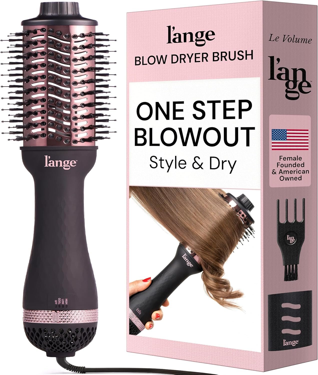 L’ANGE HAIR Le Volume 2-in-1 Titanium Blow Dryer Brush | Frizz Control Blowout Hair Dryer Brush For Drying And Straightening | Volumizing Hot Air Styler For All Hairstyles | Oval Barrel | Black – 75mm
