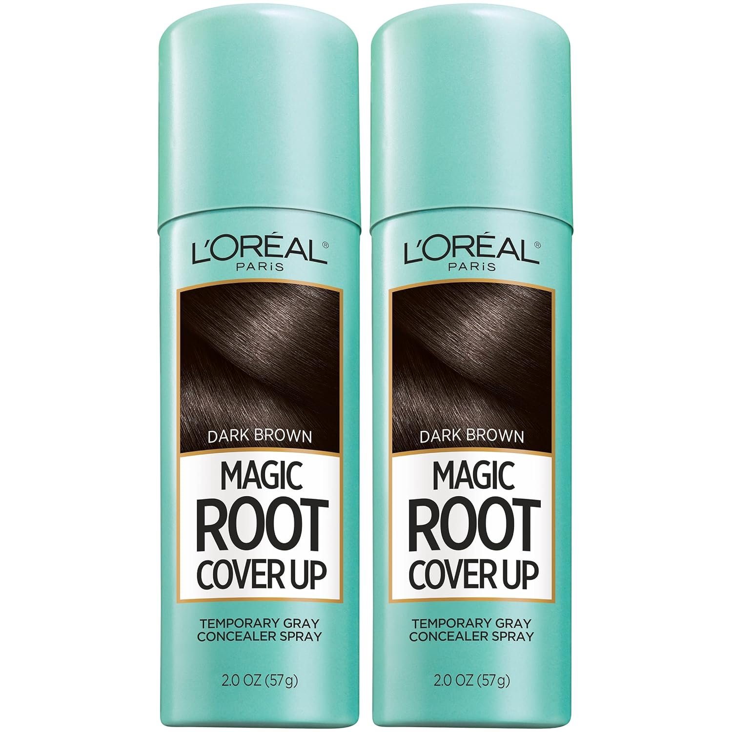 L’Oreal Paris Magic Root Cover Up Gray Hair Spray, 100% Gray Hair Coverage with Buildable, Lightweight, Transfer-Resistant, and Temporary Formula, Ammonia-Free, Dark Brown, 2 oz (2 Count)