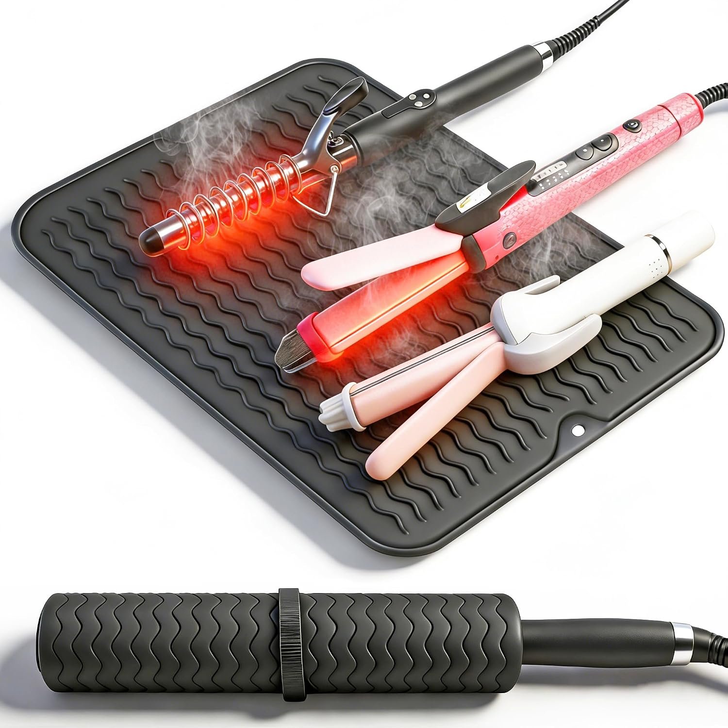 Heat Mat for Curling Iron, Oversize Silicone Resistant Mat for Hair Tools, Hot Pad for Hair Straightener, Flat Irons and Hot Hair Styling Tools Home Travel Gym Salon (15.7″ x 11.8″)