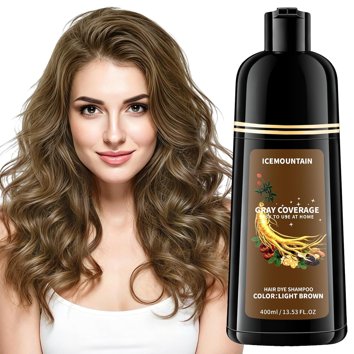 Light Brown Hair Dye Shampoo 3 in 1, Instant 100% Gray Hair Coverage Hair Color Shampoo for Women Men, Ammonia Free & Paraben Free with 9 Natural Herbal Ingredients