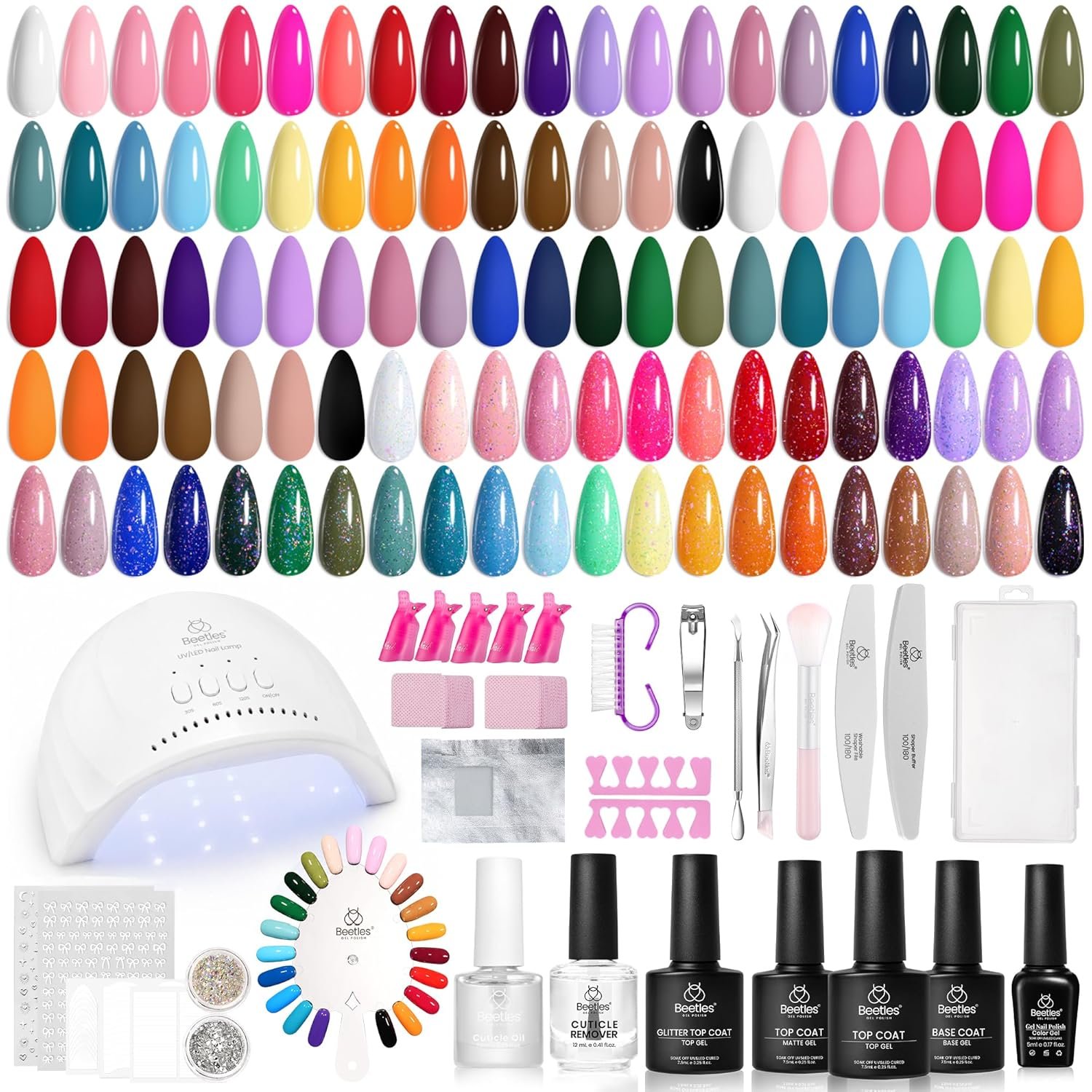 Beetles Gel Nail Polish Kit with U V Light, 68 Pcs Gel Nail Kit 35 Colors Emotional Spectrum with Base Matte&Glossy Top Coat Soak Off Nails Supplies Manicure Set Home Salon Gifts for Women