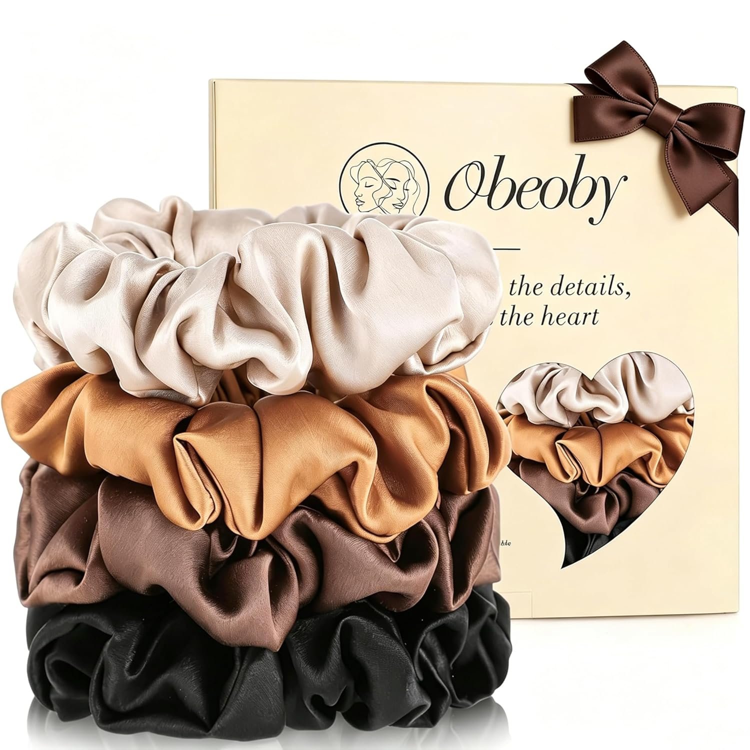 4 Pack 100% Mulberry Silk Scrunchies for Hair Sleep, No Damag Frizz Control Stylish Silk Hair Scrunchies Small Gifts for Women