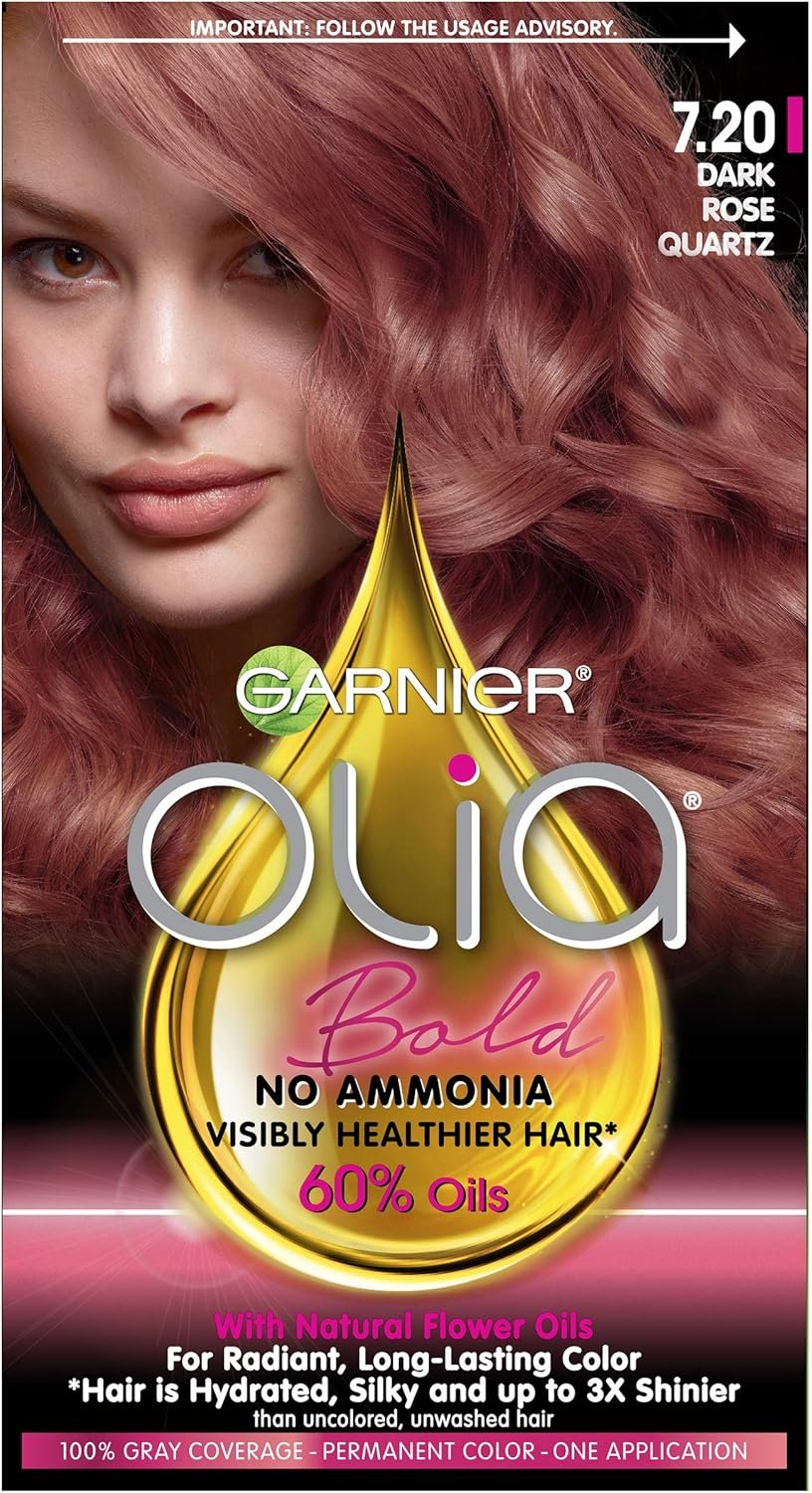 Garnier Olia Bold Ammonia Free Permanent Hair Color (Packaging May Vary), 7.20 Dark Rose Quartz, Rose Hair Dye, 1 Kit, Pack of 1
