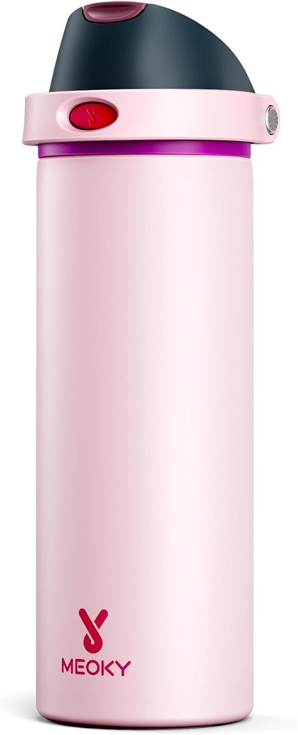 24 oz Insulated Water Bottle for Sports: Meoky Stainless Steel Water Bottle with Straw and Spout Lid – Leak Proof, Cold for 24 Hours, Fits in Car Cup Holder, BPA-Free for Women Travel, Dreamy Field