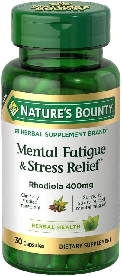 Nature’s Bounty Mental Fatigue and Stress Relief, Rhodiola Supplement, 400 mg, Capsules, 30 Count