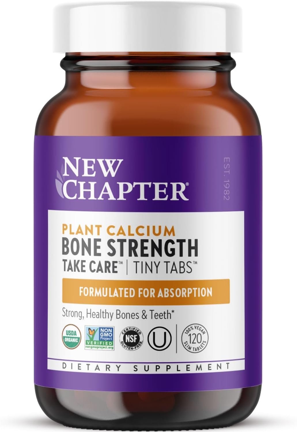 New Chapter Calcium Supplement – Bone Strength Tiny Tabs Plant-Based USDA Organic Calcium with Magnesium, Vitamin D3+K2, for Bone Health & Joint Mobility, Heart Support, 905 mg dose – 120 Tiny Tabs