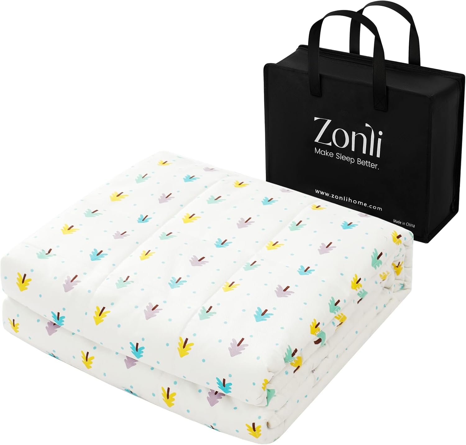 ZonLi Cotton Weighted Blanket (60″x80″, 15lbs, Small Tree Print) | Queen Size High Breathability Heavy Blanket, Soft Material with Premium Glass Beads, All-Season, Easy Care
