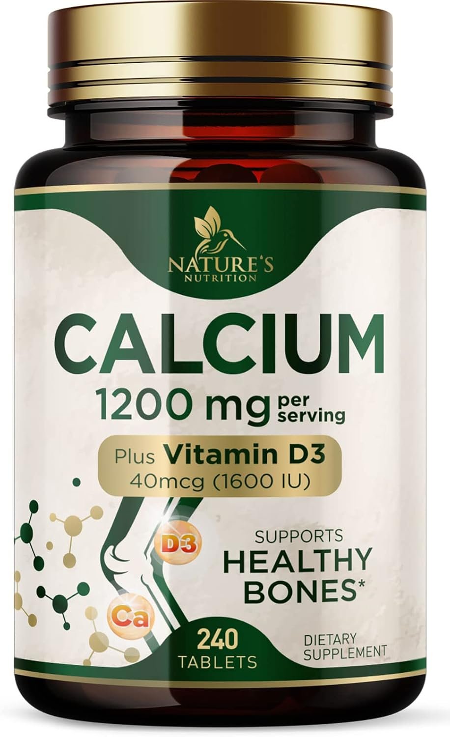 Calcium 1200 mg with Vitamin D3 – Per Serving – Bone Health Supplement – Vitamin D & Calcium Supplements for Women & Men – Bone Strength Support – Natural Calcium Pills – Bottled in USA – 240 Tablets