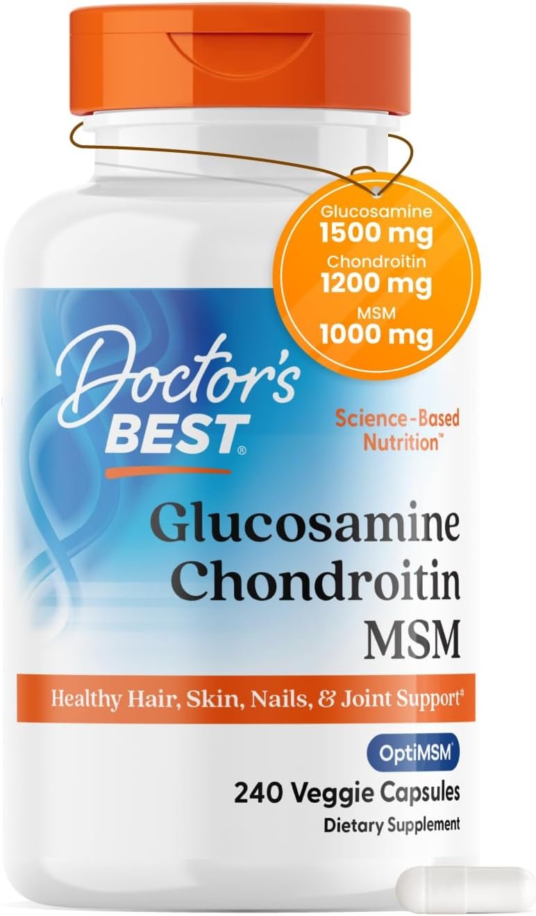 Doctor’s BEST Glucosamine Chondroitin MSM – Joint Health Support Supplement for Women & Men, Nutritional Support for Joint Strength, Hair, Skin, & Nails, Gluten Free, Non GMO – 240 Capsules