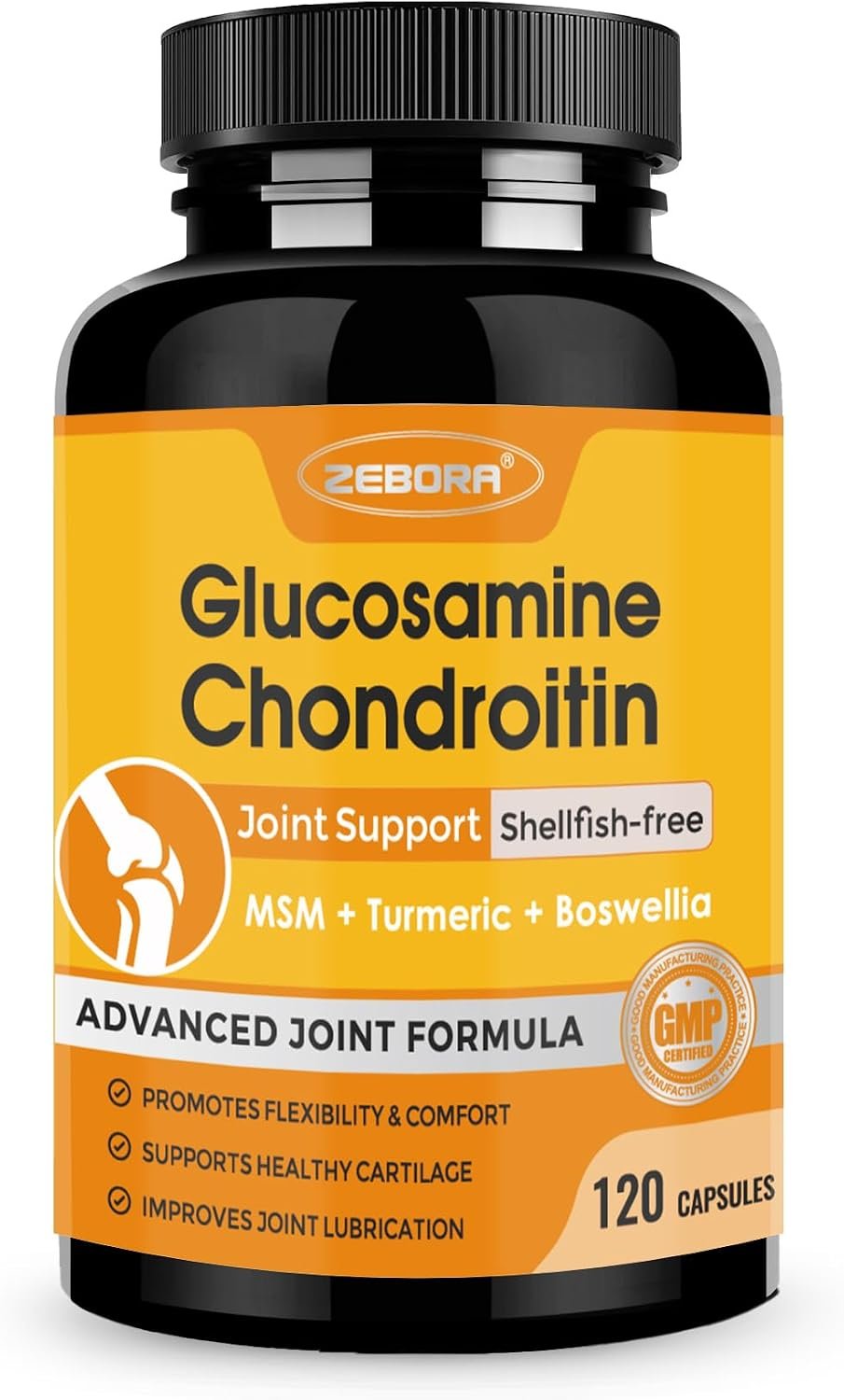 ZEBORA Glucosamine Chondroitin, Joint Supplements for Women/Men, with MSM, Turmeric, Joint Support Supplement, Shellfish-Free, 120 Capsules