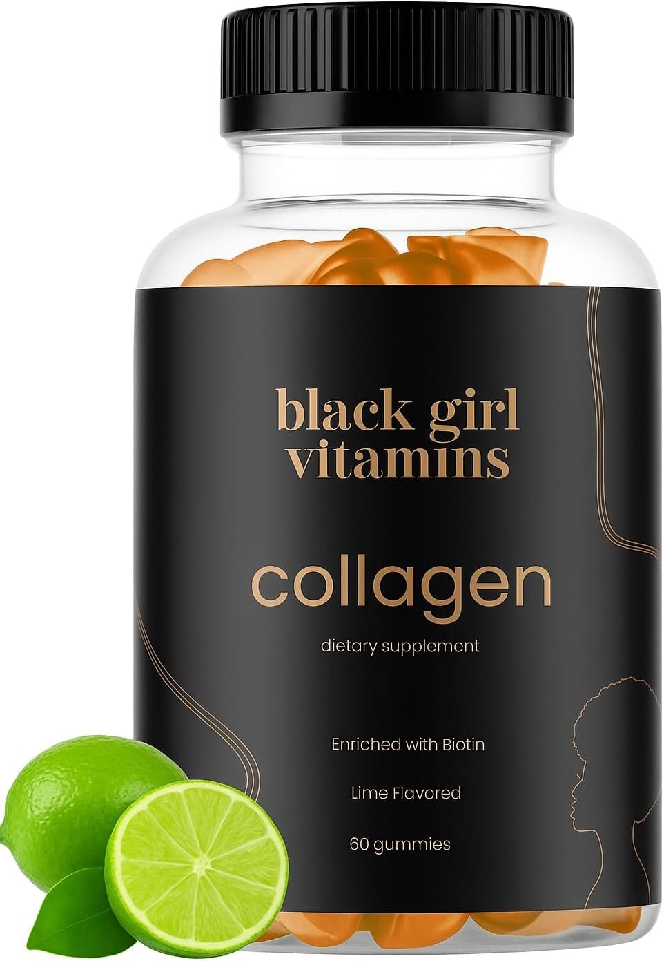 Black Girl Vitamins – Collagen Gummies for Hair, Skin, and Nail Support, with Vitamin C, Vitamin E, and Biotin, Gluten-Free, (Lime), 60ct