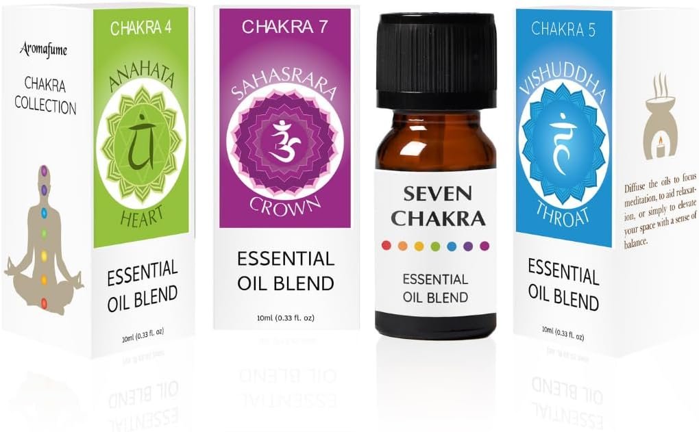 Heart Chakra, Crown Chakra, Throat Chakra Essential Oil Diffuser Blends by Aromafume | 3 x 10ml/0.33 fl oz| Aromatherapy Oils for Chakra Balance | Chakra Incense for Meditation, Yoga, Reiki