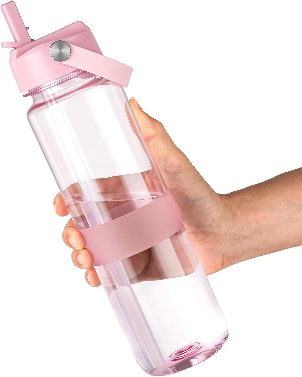 OLDLEY Frosted Clear Water Bottle with Straw, Tritan BPA Free,32oz Frosted Clear Water Bottle, Wide Mouth Leakproof, Valentines Day Gifts for him Her Birthday Gifts for Men Women 2026,M FrostedPink