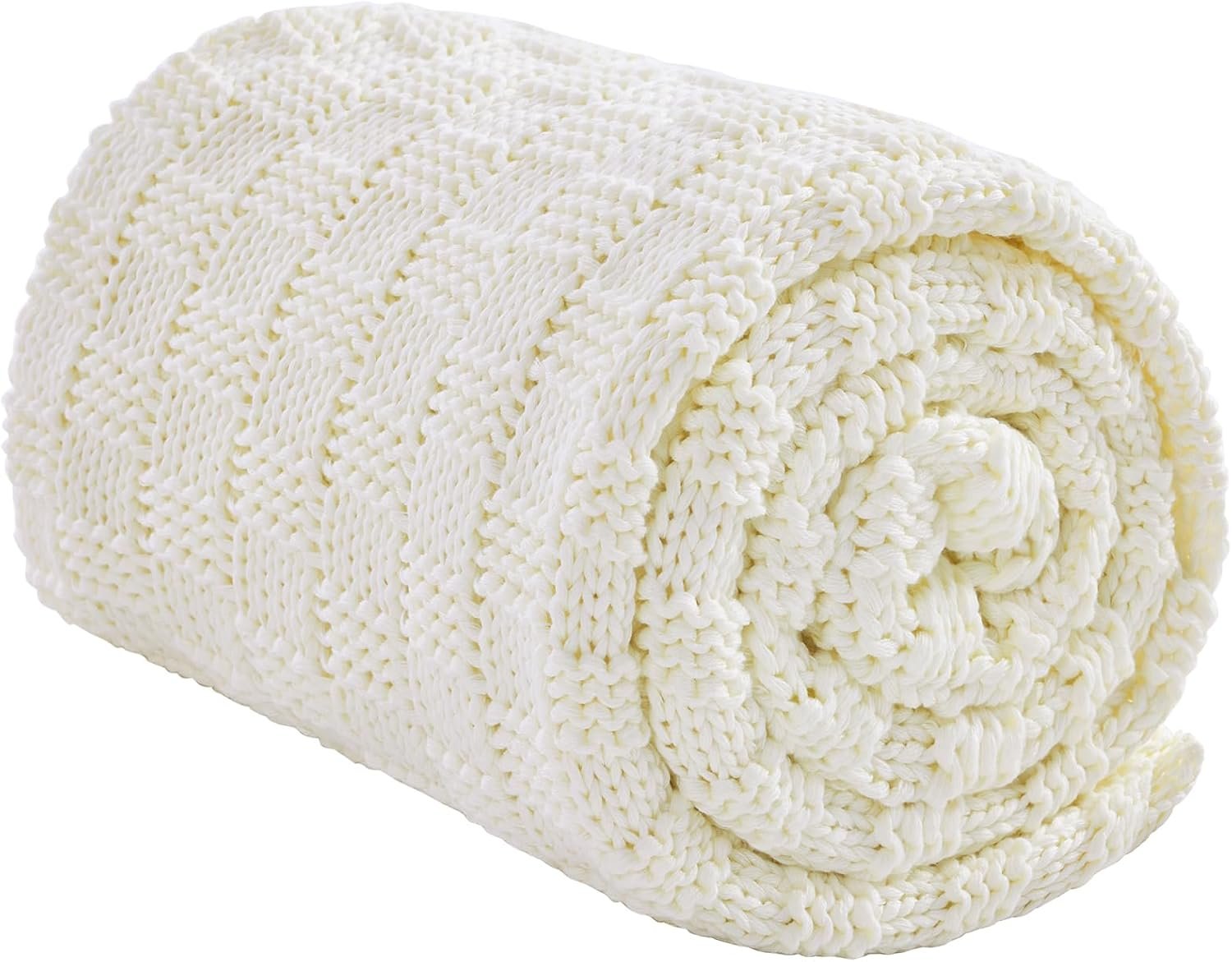 Knitted Weighted Blanket for Adult, No Beads Heavy Blanket 48” x 72” 12lbs, Breathable Chunky Knit Blanket, Cooling Weighted Blanket for Hot Sleepers, Christmas Home Decor (Ivory White)