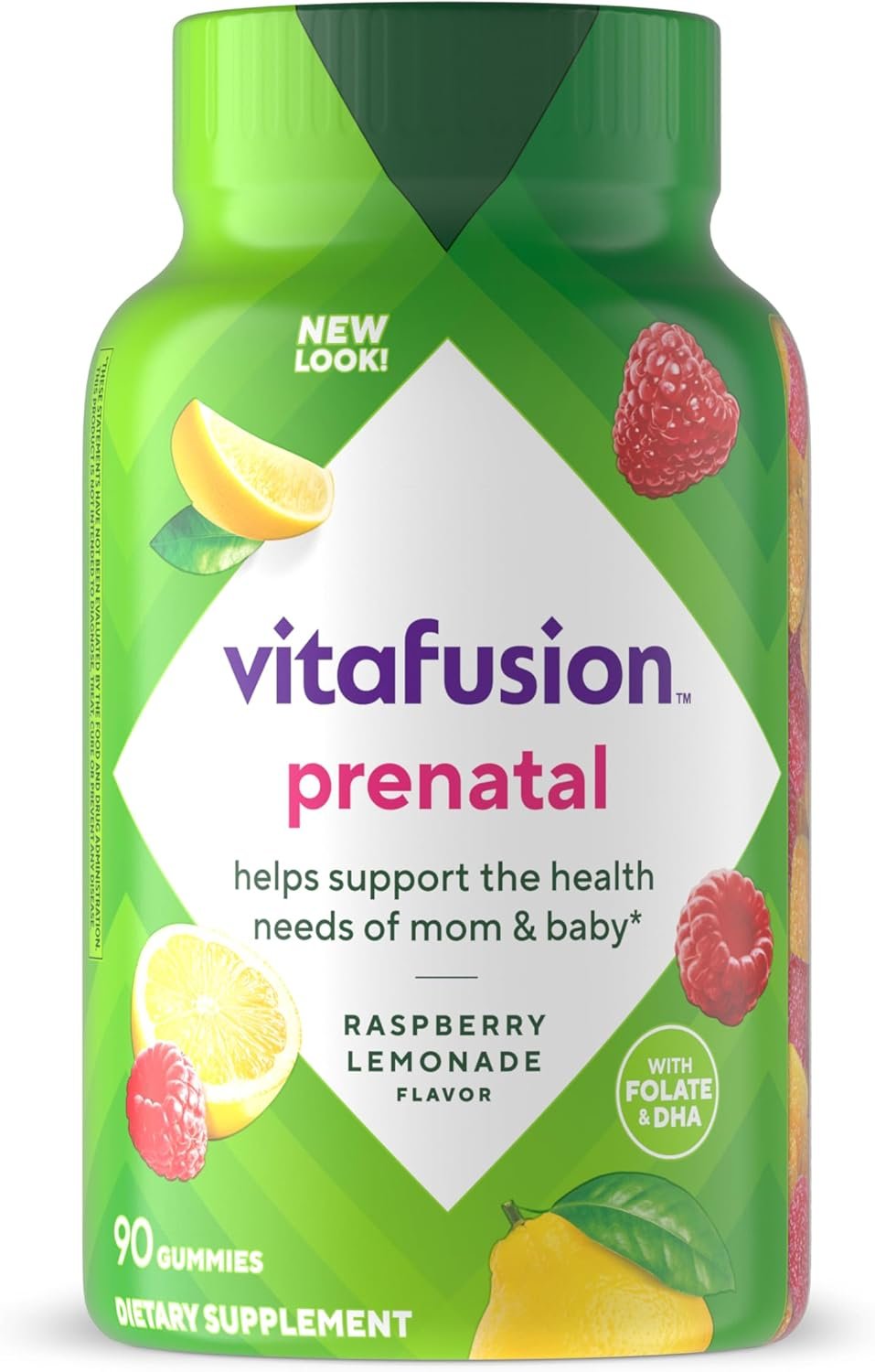 vitafusion PreNatal Gummy Vitamins, Raspberry Lemonade Flavor, Prenatal Vitamin Supplement for Women with Folate and DHA, 45 Day Supply, 90 Count