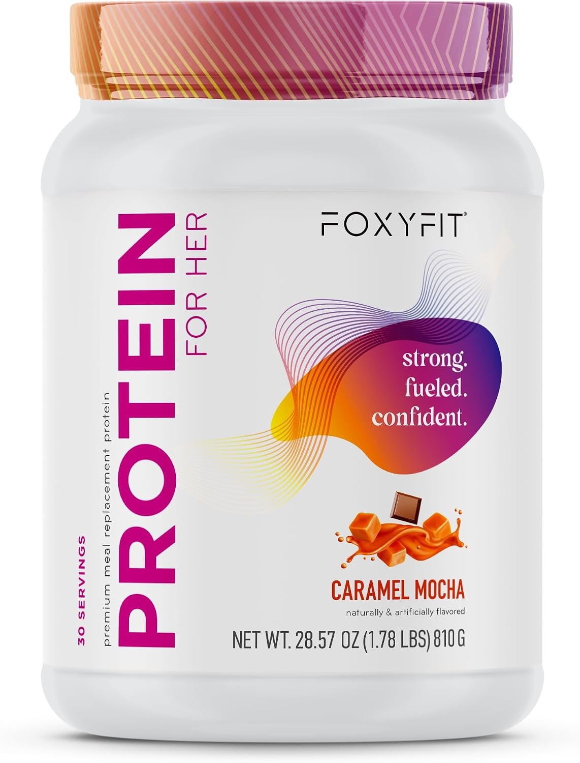 FoxyFit Protein for Her, Caramel Mocha Whey Protein Powder with CLA and Biotin for a Healthy Glow (1.85 lbs)