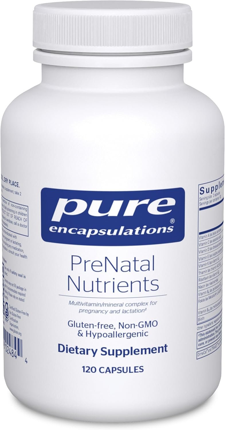 Pure Encapsulations PreNatal Nutrients – for Pregnancy & Lactation – Aids Energy & DNA Development* – with Folate, Choline & Iron – Gluten Free & Non-GMO – 120 Capsules