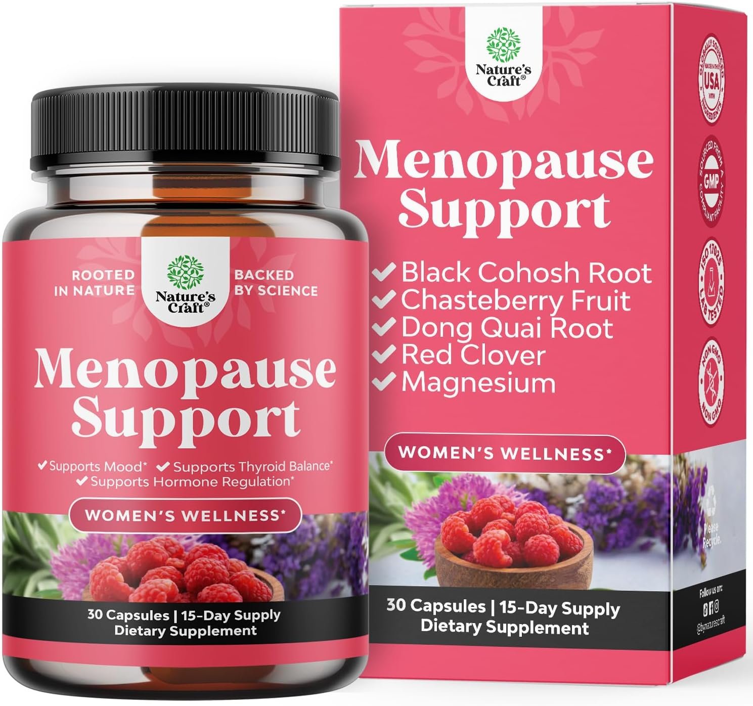 Complete Herbal Menopause Supplement for Women – Multibenefit Menopause Ease Hormone Balance for Women for Night Sweats Mood and More with Dong Quai Vitex Chaste Berry and Black Cohosh – 30 Count