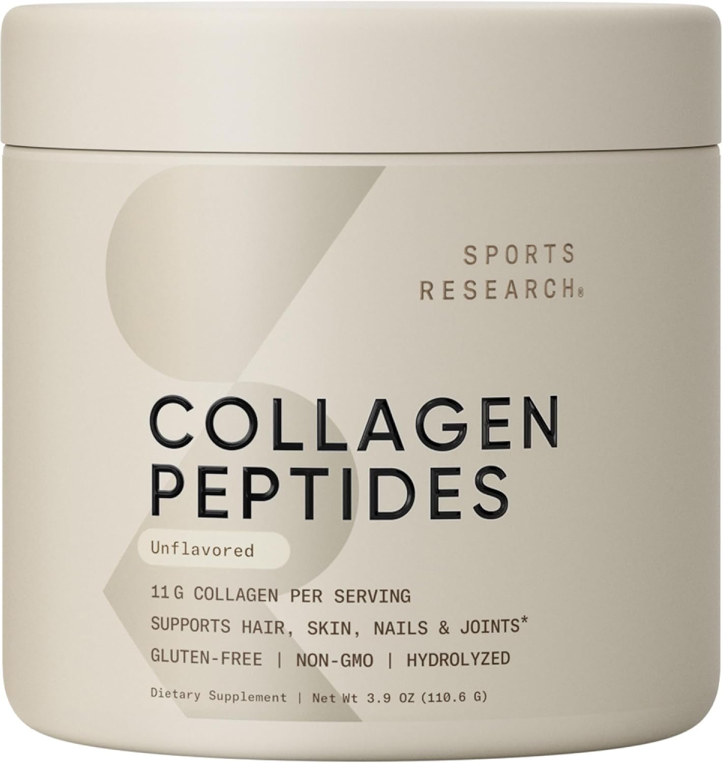 Sports Research® Collagen Peptides Protein Powder, 3.9oz (Unflavored) | 11g Grass-Fed Collagen per Scoop · Hair, Skin & Joint Support · Easy to Mix in Coffee & Shakes – 10 Servings
