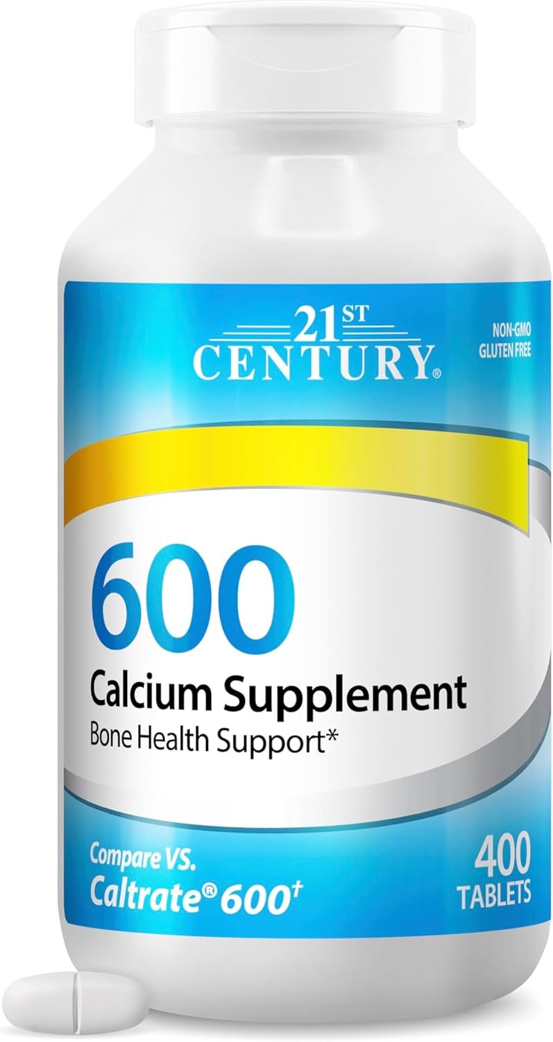 21st Century Calcium 600 mg Supplement (400 Tablets), Vegan-Friendly Bone Strength Calcium Supplement, Non-GMO & Gluten-Free Calcium Carbonate, No Artificial Flavors, Suitable for Men & Women