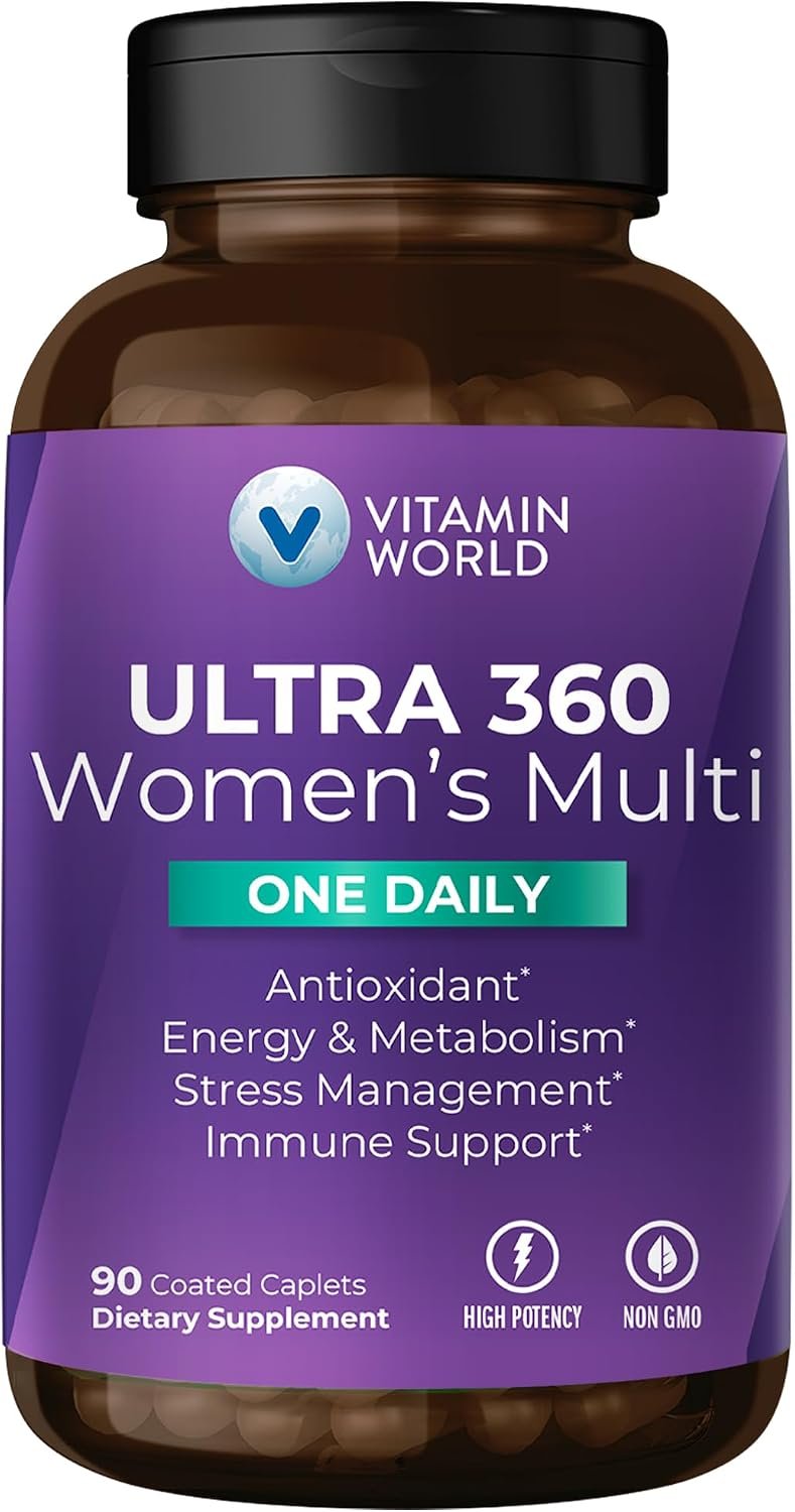 Vitamin World Ultra 360 Multivitamin for Women One Daily, Women’s Multivitamin with Collagen, Ashwagandha & Antioxidants, Supplement with Vitamin A, B, C & D for Energy & Immune Support, 90 Caplets