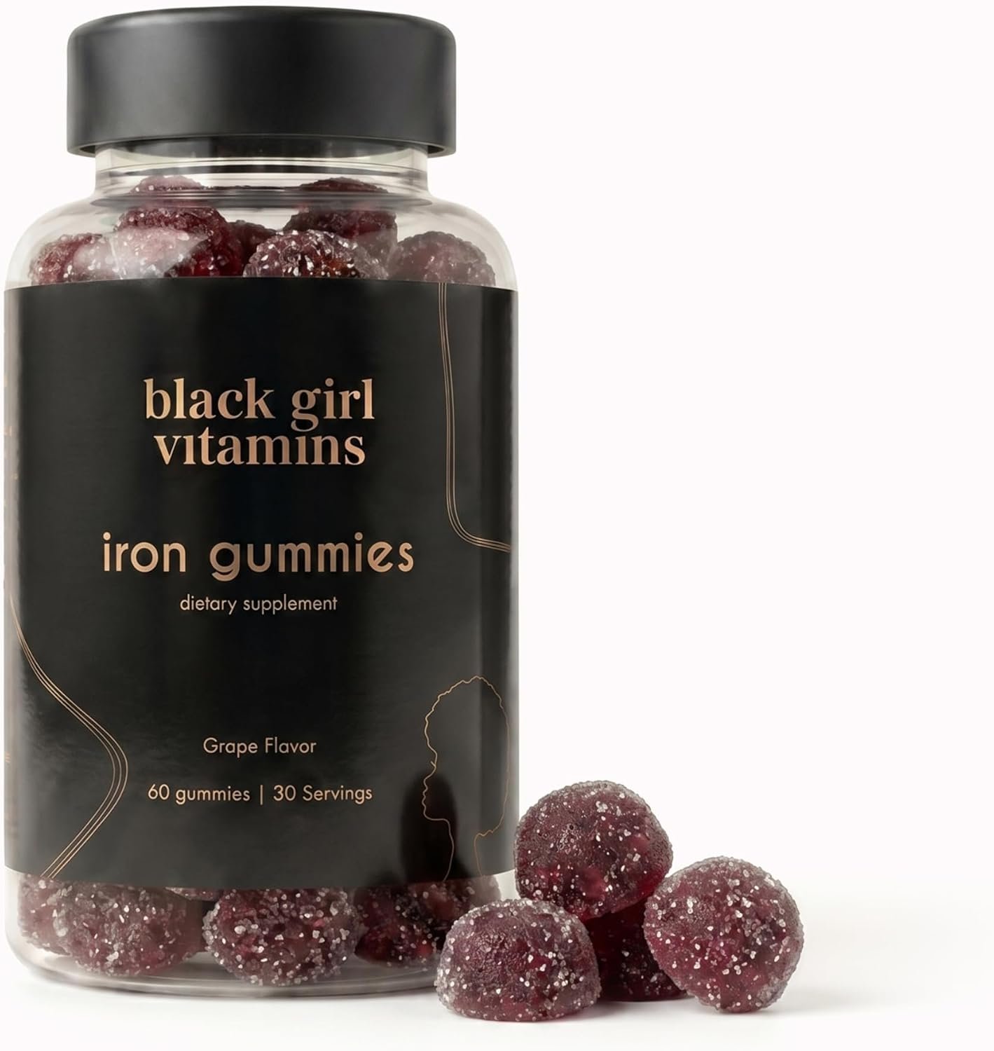 Black Girl Vitamins – Iron Gummies (20 mg), Supports Iron Deficiency & Anemia, Gluten-Free, Gelatin Free, Made in The USA (Grape, 60 Count) 30 Day Supply