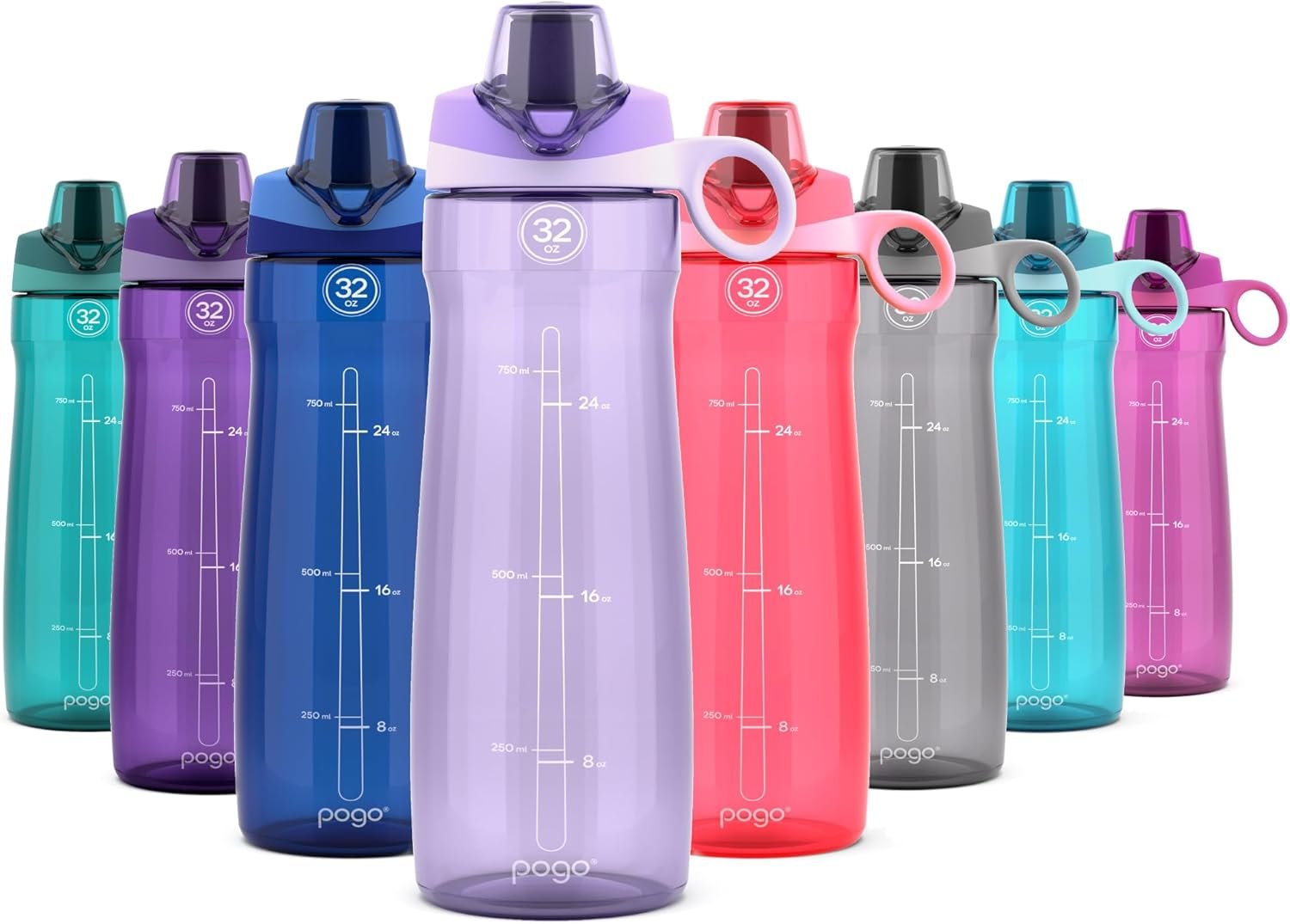 Pogo 32oz Plastic Water Bottle with Chug Lid and Carry Handle, Reusable, BPA Free, Dishwasher Safe, Perfect for Travel, School, Outdoors, and Gym, Lilac