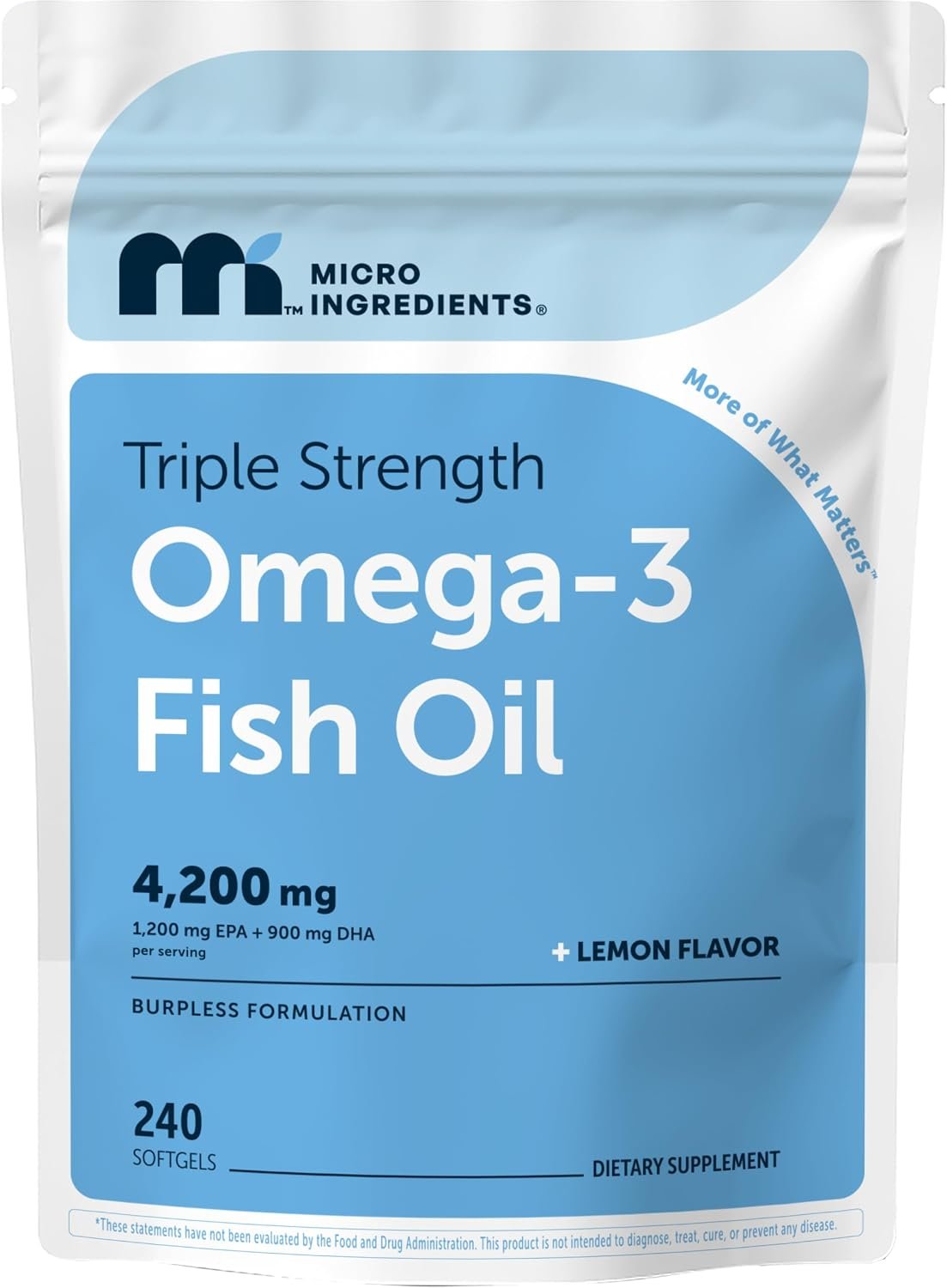 Micro Ingredients Triple Strength Omega 3 Fish Oil Supplements 4200mg Per Serving, 240 Softgels – Lemon Flavored – Burpless | EPA 1200mg + DHA 900mg | Deep Sea Fish
